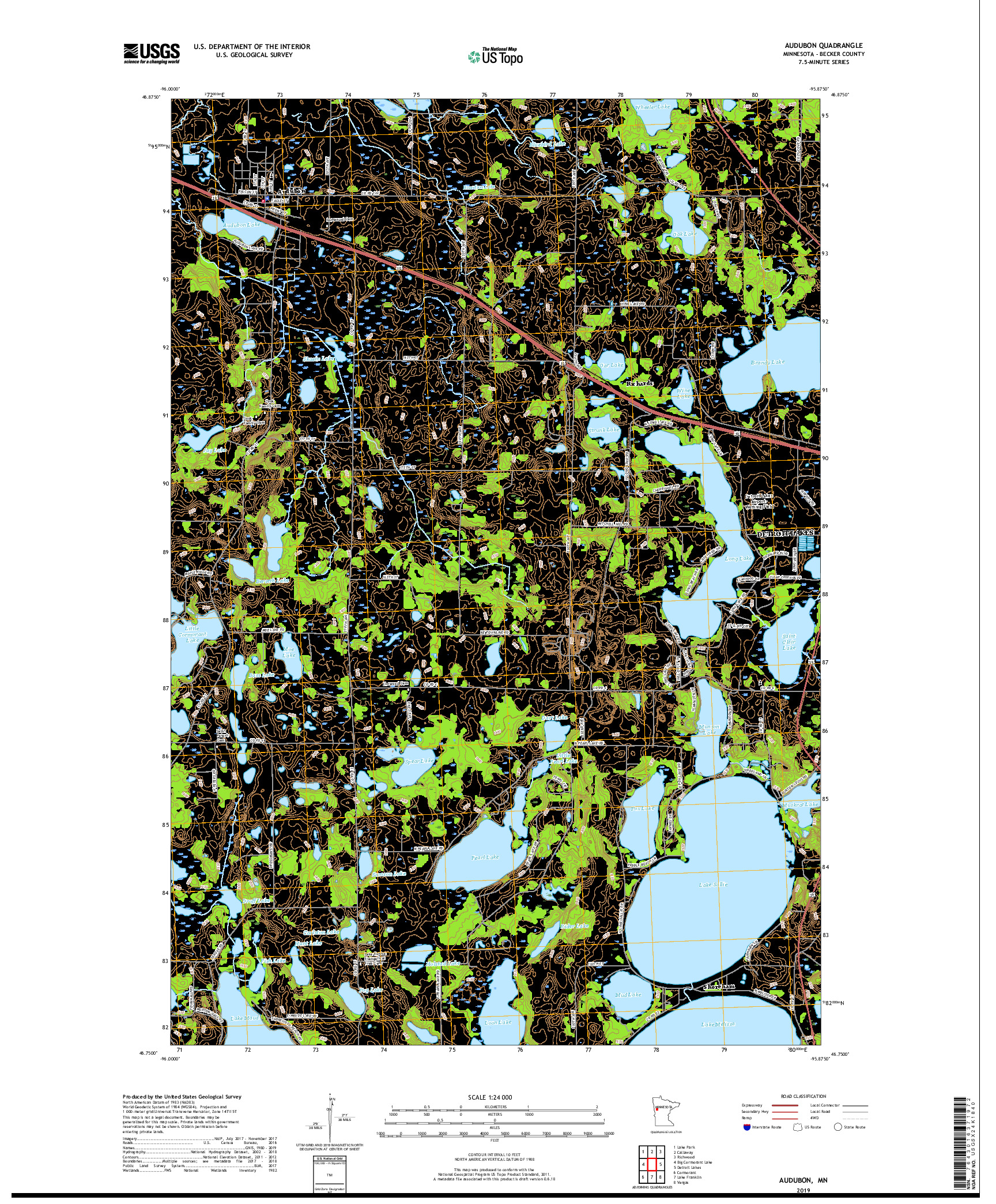 USGS US TOPO 7.5-MINUTE MAP FOR AUDUBON, MN 2019