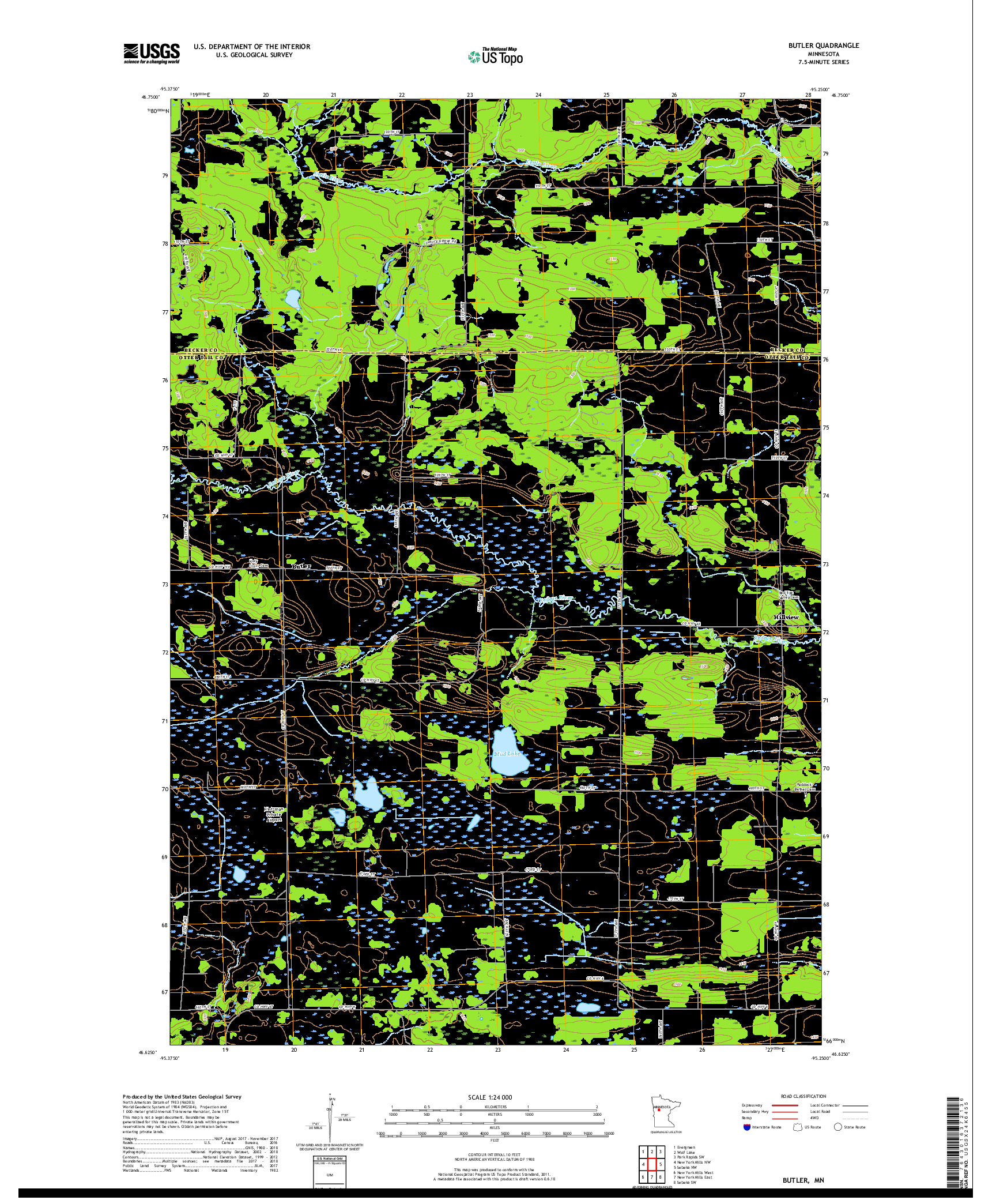 USGS US TOPO 7.5-MINUTE MAP FOR BUTLER, MN 2019