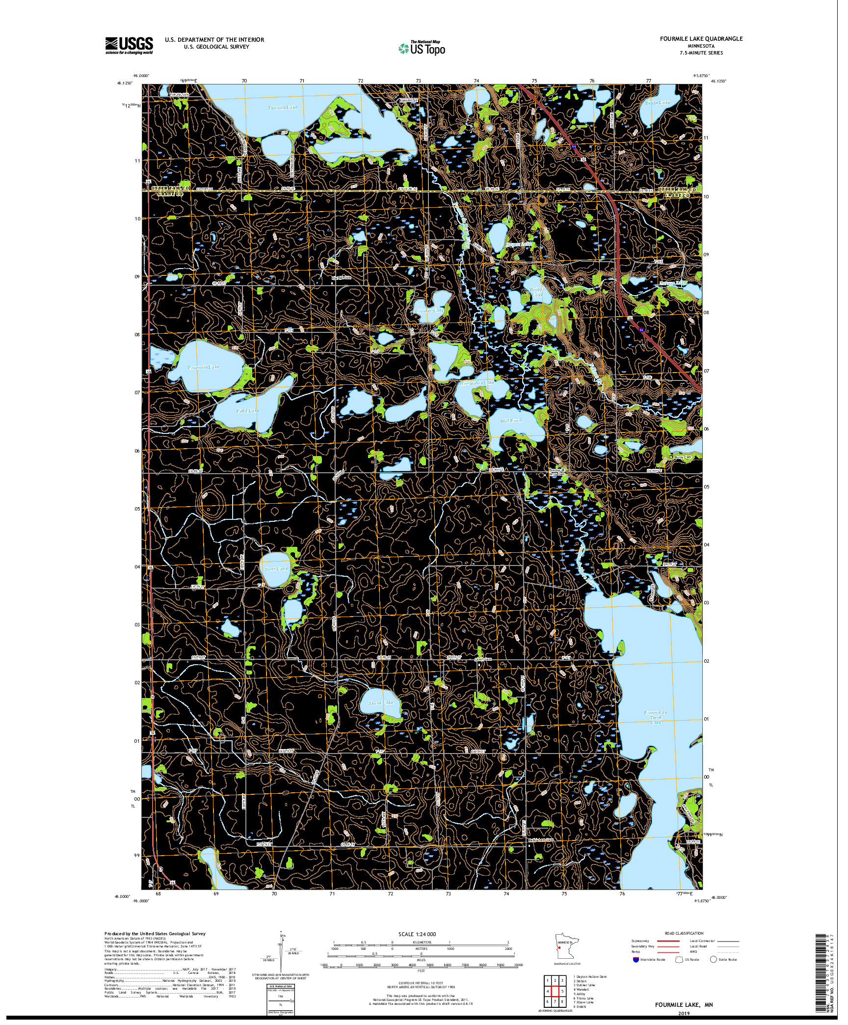 USGS US TOPO 7.5-MINUTE MAP FOR FOURMILE LAKE, MN 2019