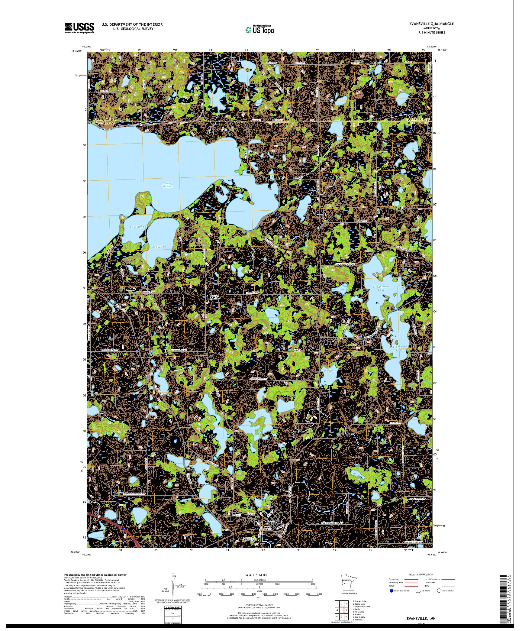 USGS US TOPO 7.5-MINUTE MAP FOR EVANSVILLE, MN 2019