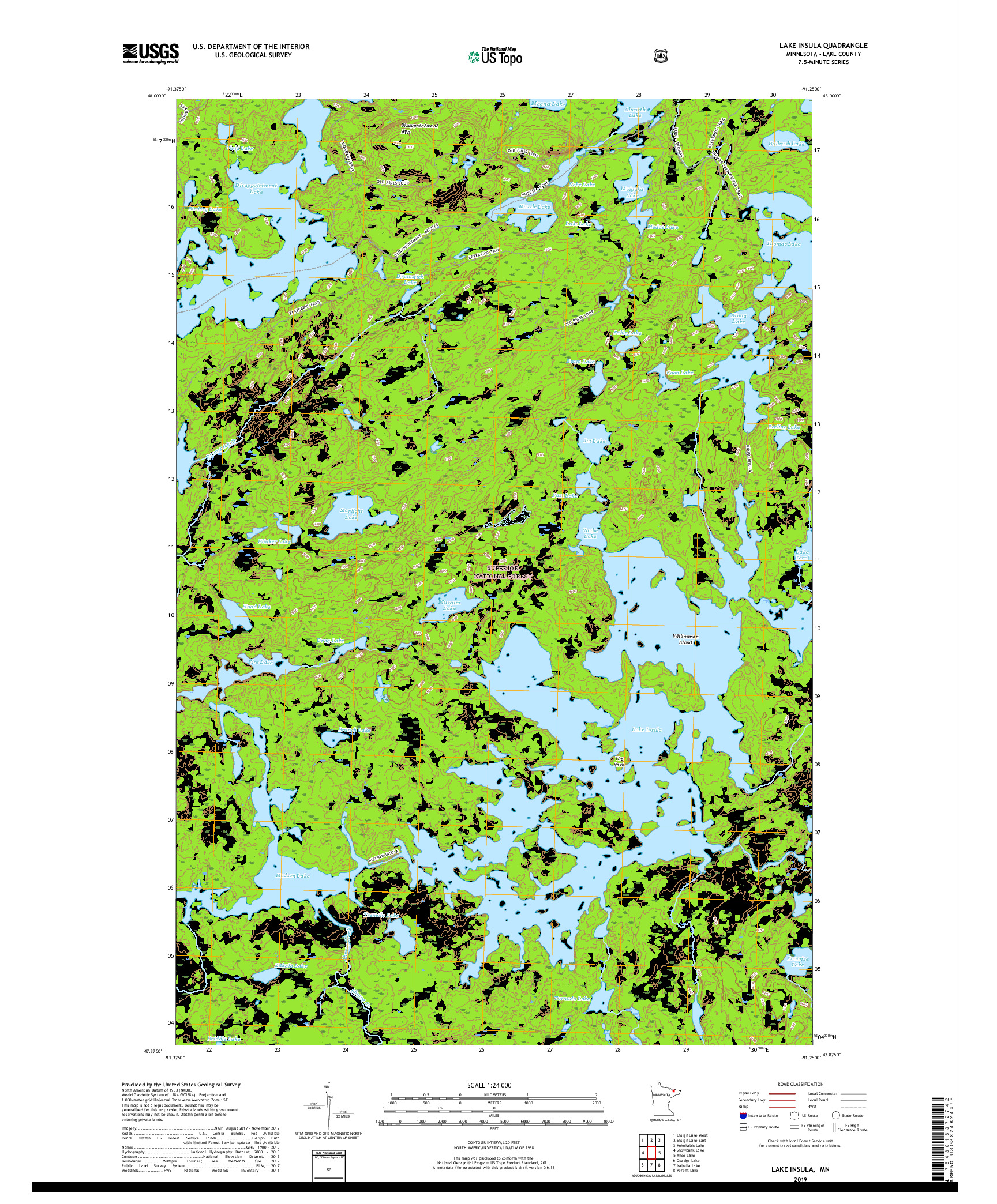 USGS US TOPO 7.5-MINUTE MAP FOR LAKE INSULA, MN 2019