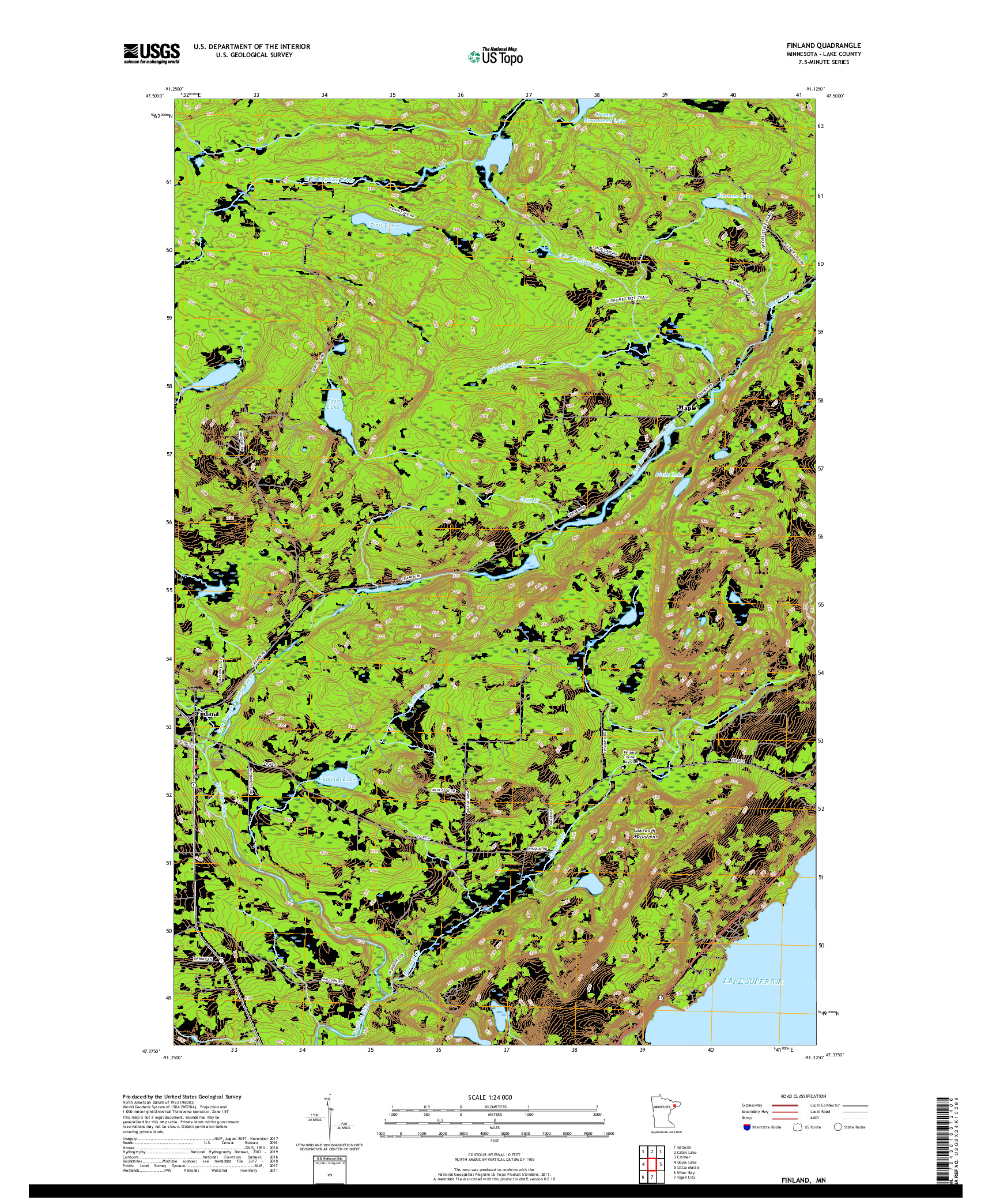 USGS US TOPO 7.5-MINUTE MAP FOR FINLAND, MN 2019
