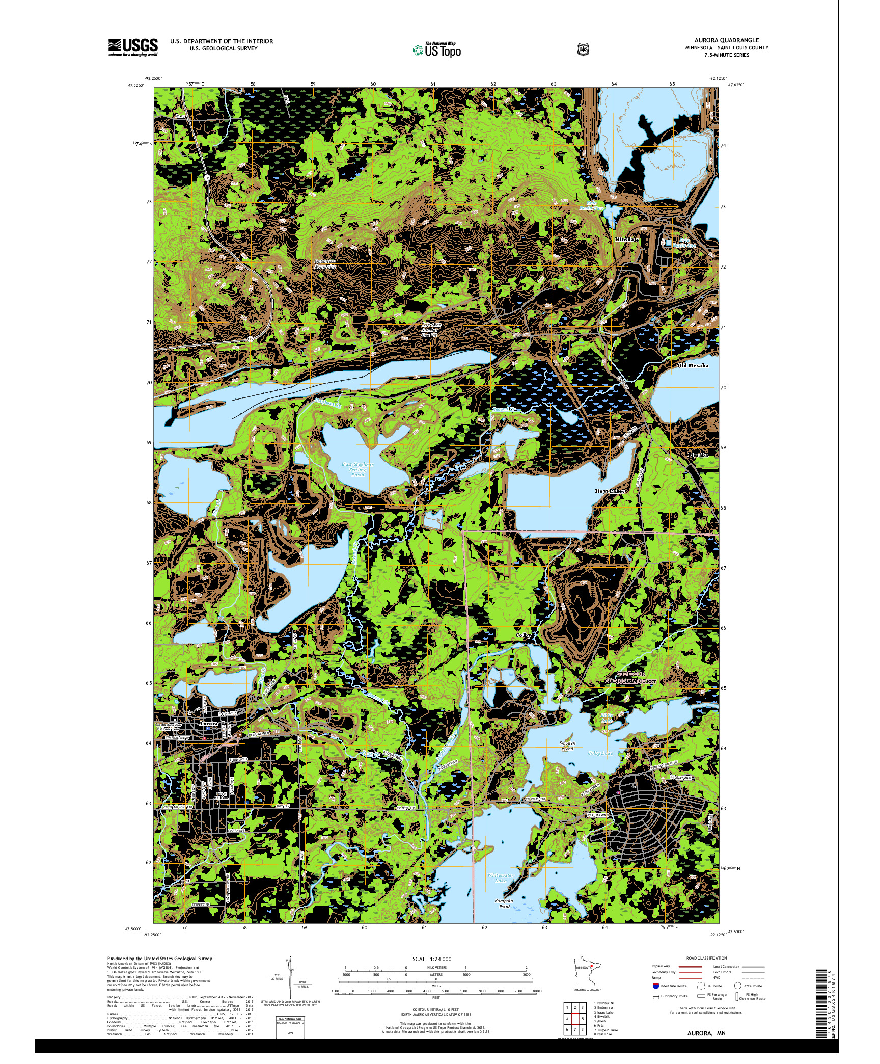 USGS US TOPO 7.5-MINUTE MAP FOR AURORA, MN 2019