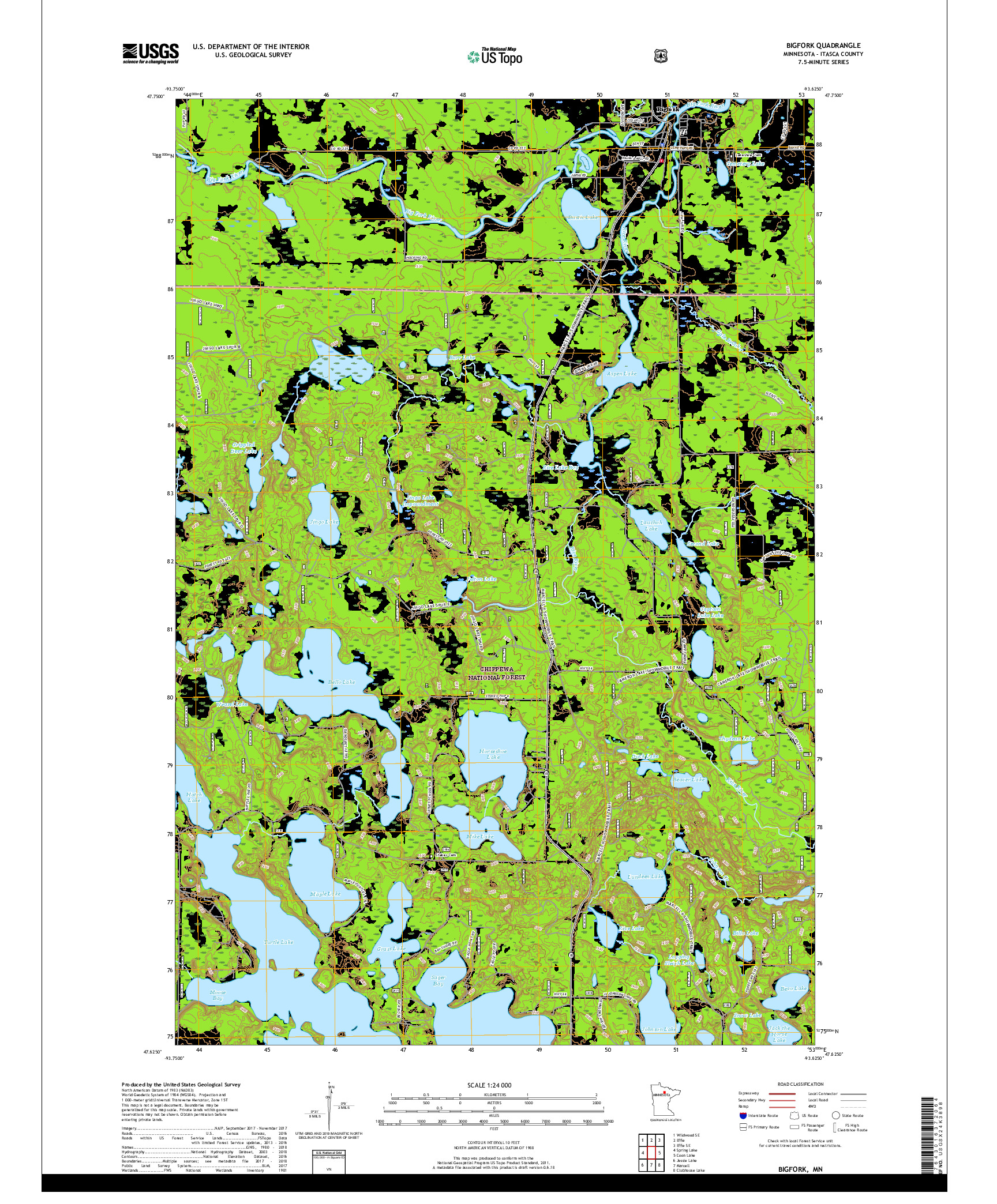 USGS US TOPO 7.5-MINUTE MAP FOR BIGFORK, MN 2019