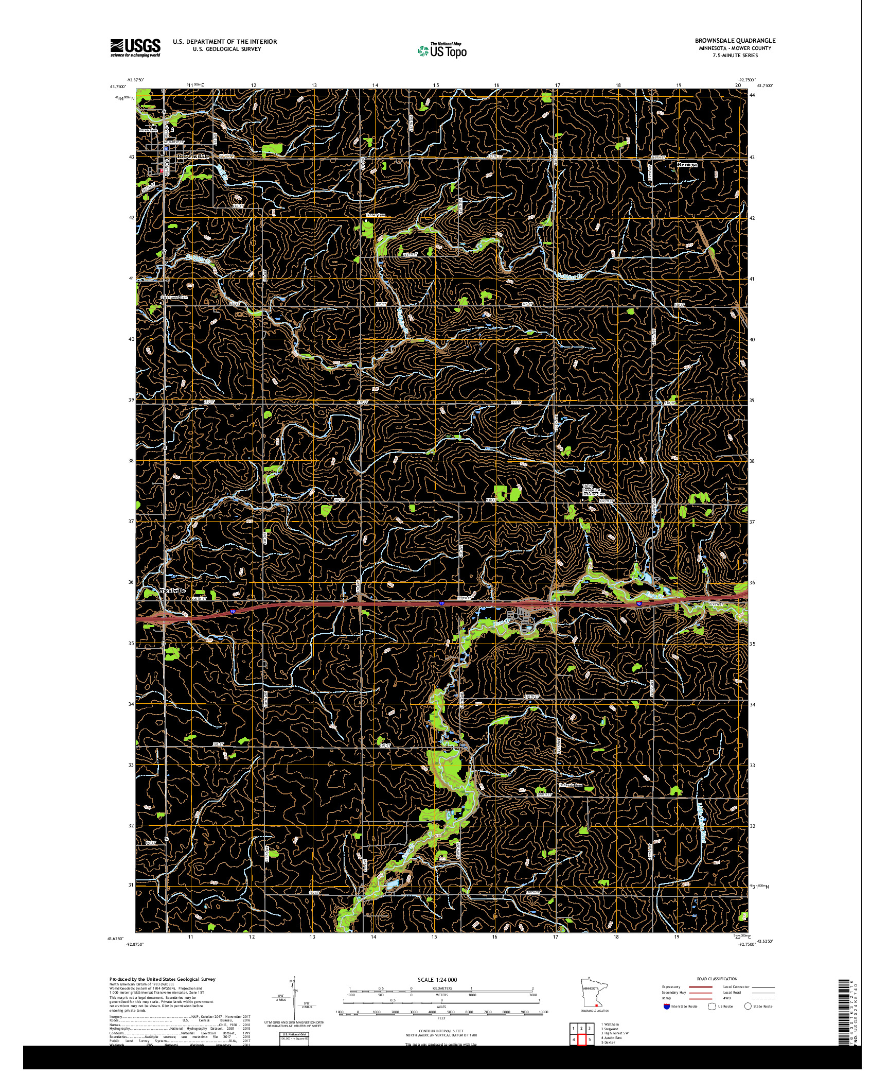 USGS US TOPO 7.5-MINUTE MAP FOR BROWNSDALE, MN 2019