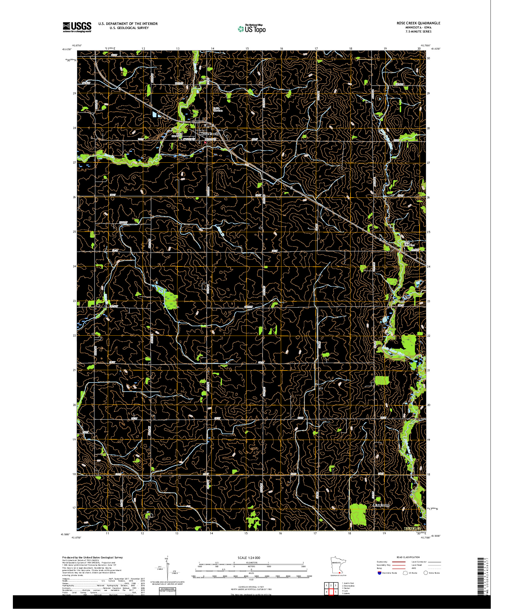 USGS US TOPO 7.5-MINUTE MAP FOR ROSE CREEK, MN,IA 2019