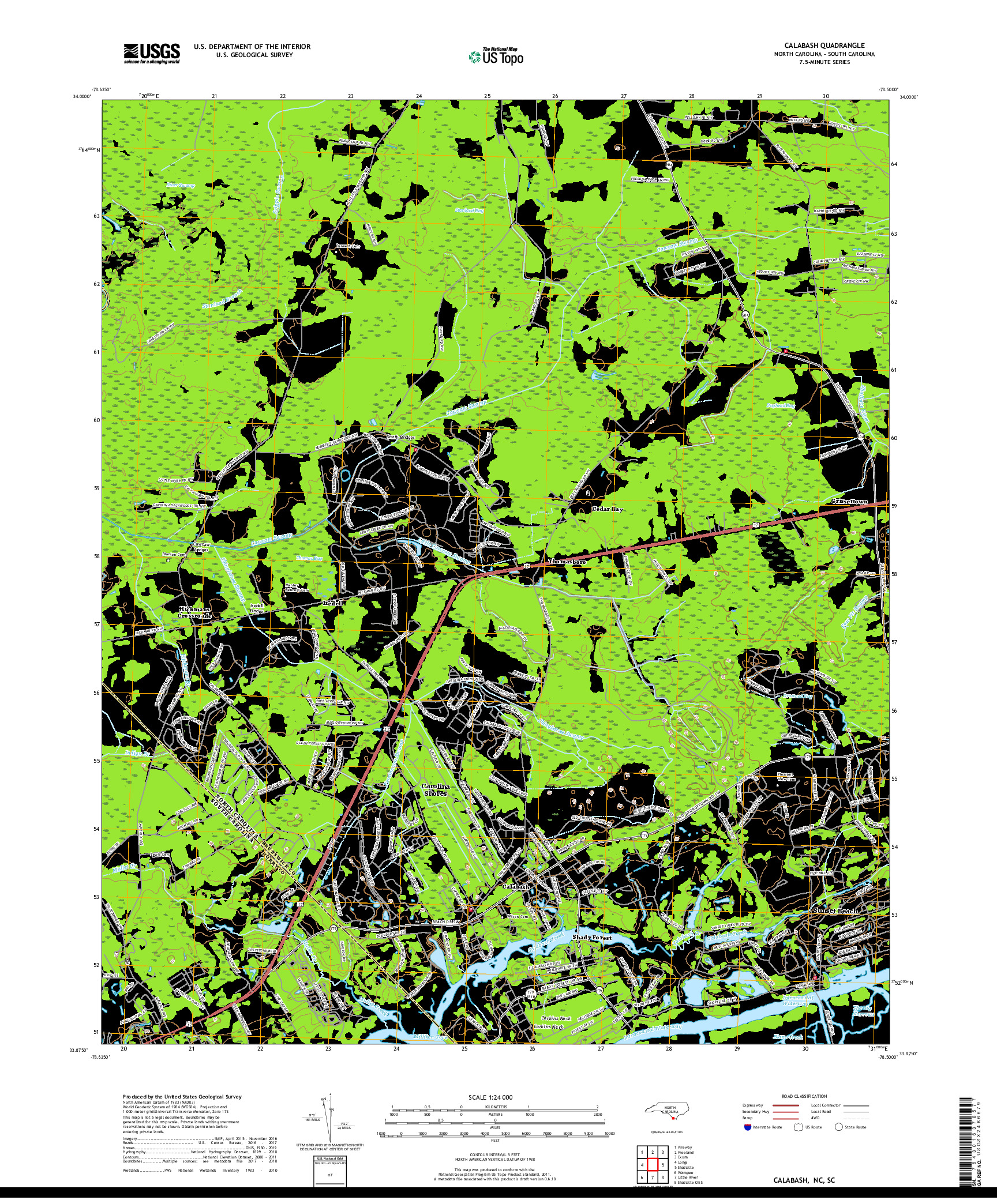 USGS US TOPO 7.5-MINUTE MAP FOR CALABASH, NC,SC 2019