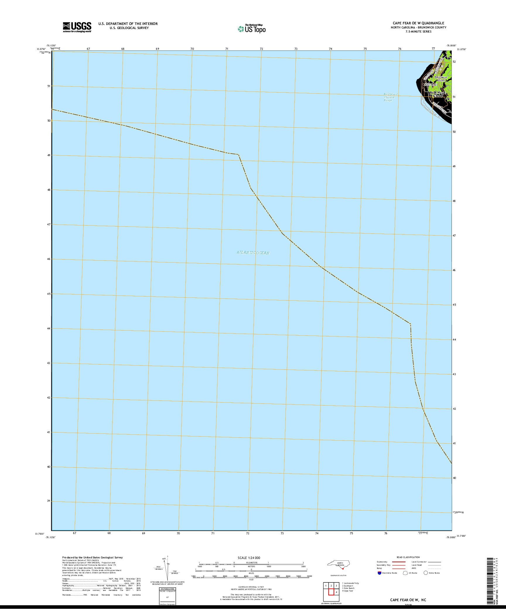 USGS US TOPO 7.5-MINUTE MAP FOR CAPE FEAR OE W, NC 2019