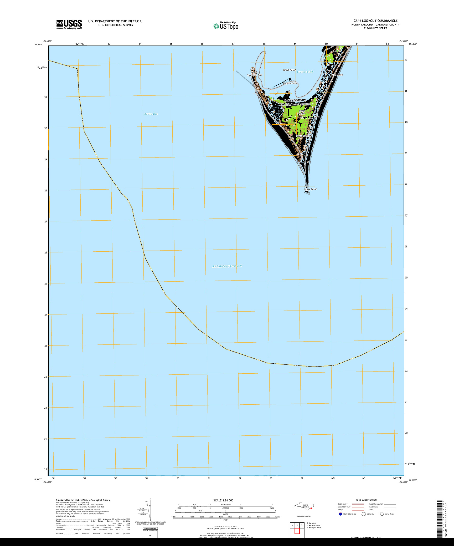 USGS US TOPO 7.5-MINUTE MAP FOR CAPE LOOKOUT, NC 2019