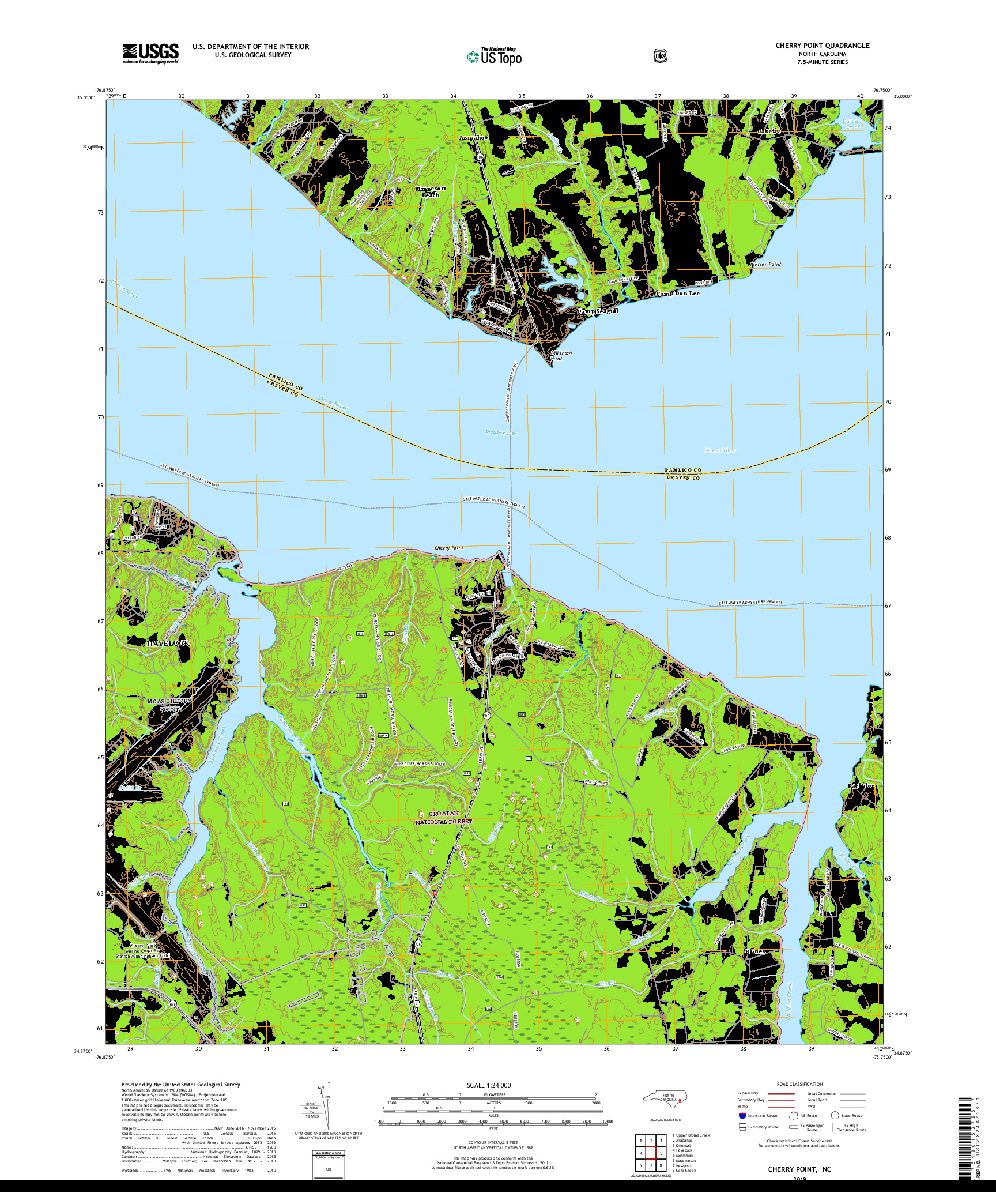 USGS US TOPO 7.5-MINUTE MAP FOR CHERRY POINT, NC 2019