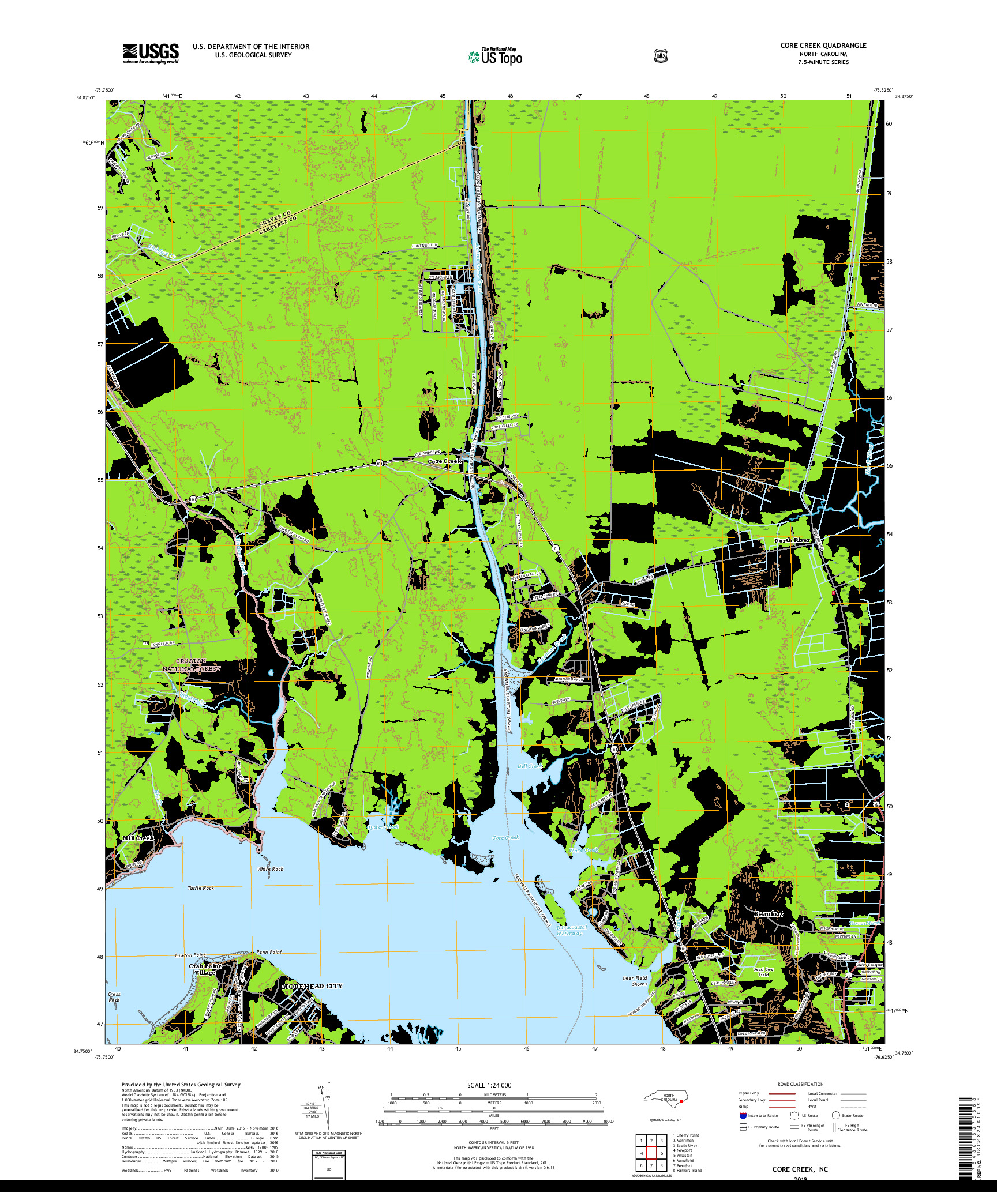 USGS US TOPO 7.5-MINUTE MAP FOR CORE CREEK, NC 2019