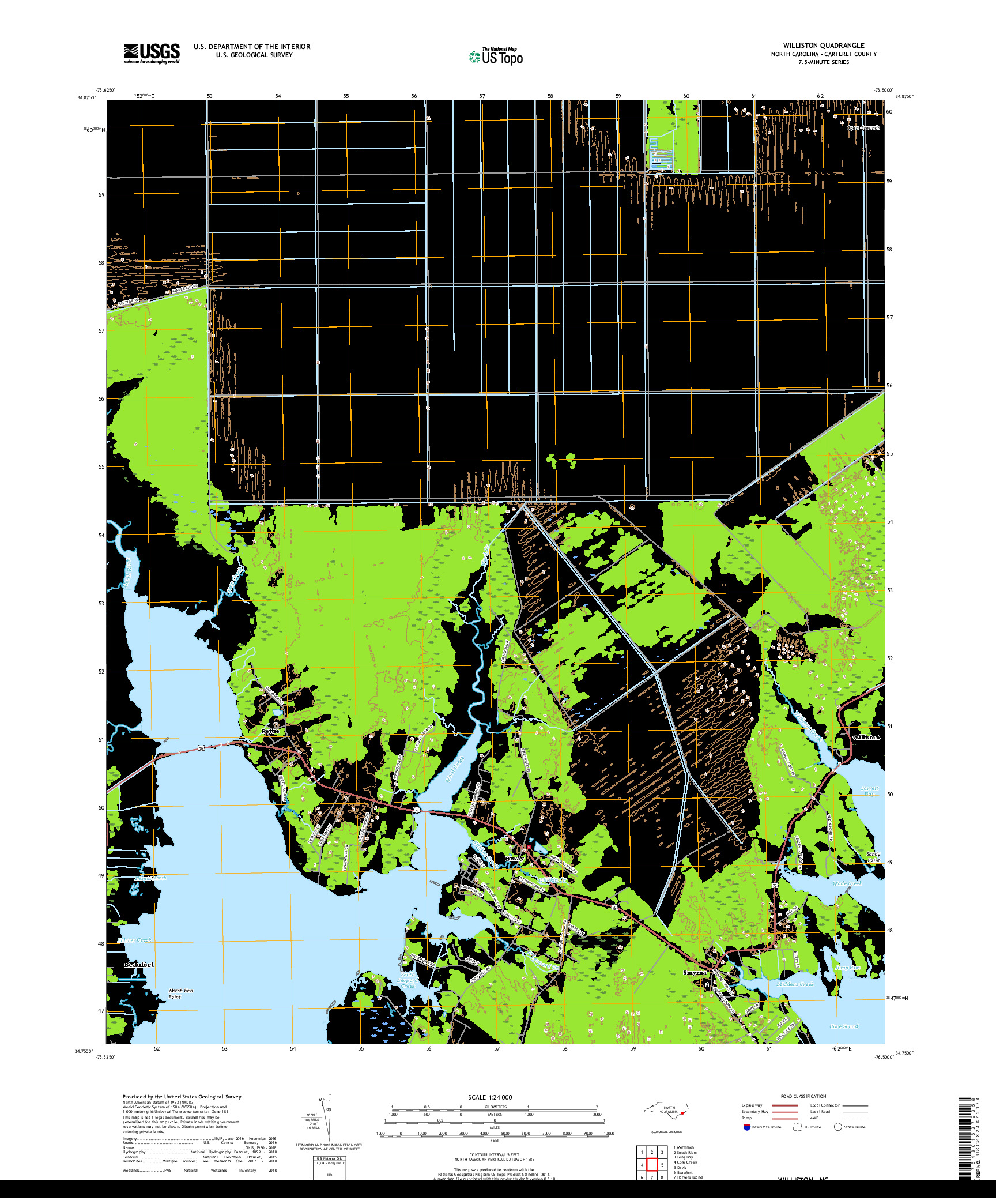 USGS US TOPO 7.5-MINUTE MAP FOR WILLISTON, NC 2019