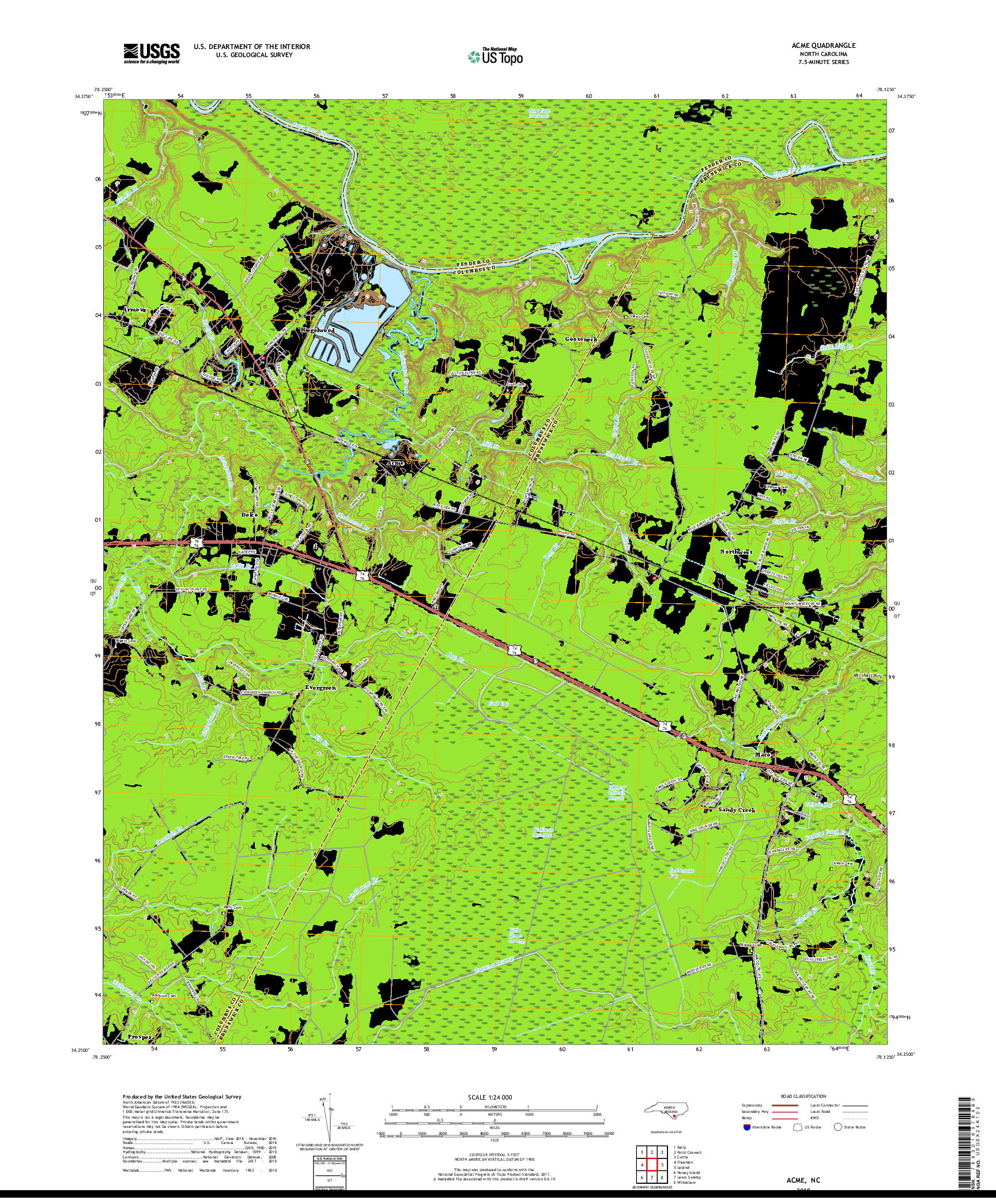 USGS US TOPO 7.5-MINUTE MAP FOR ACME, NC 2019