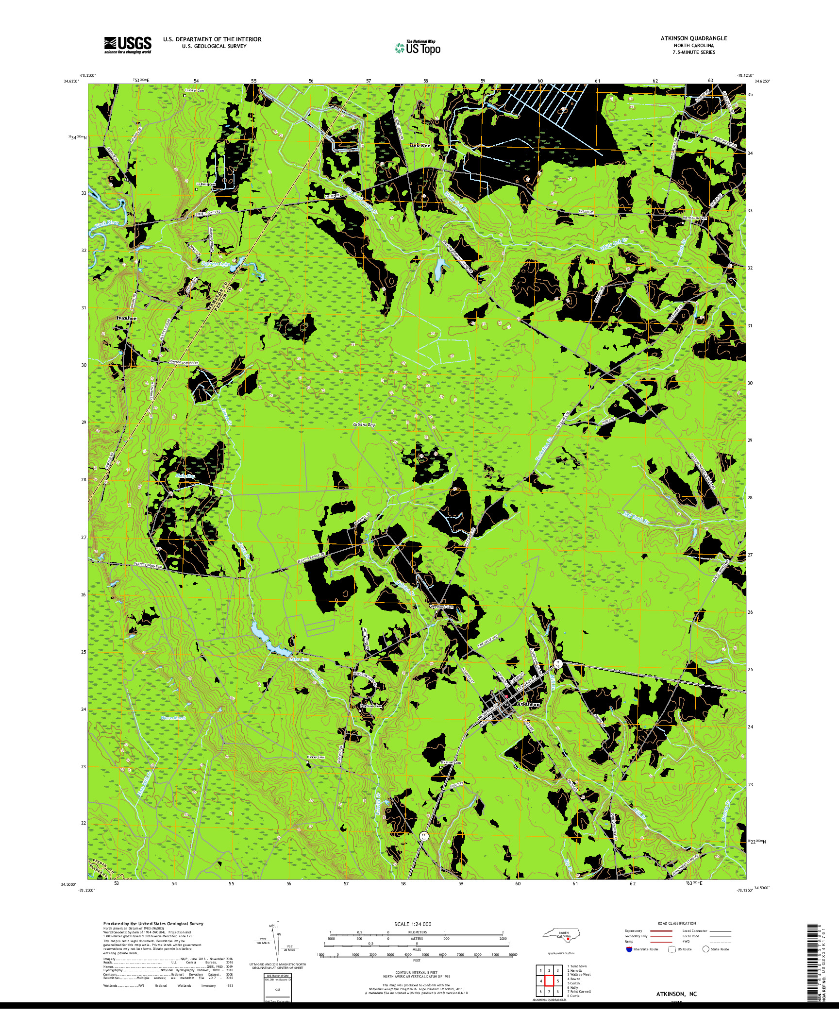 USGS US TOPO 7.5-MINUTE MAP FOR ATKINSON, NC 2019