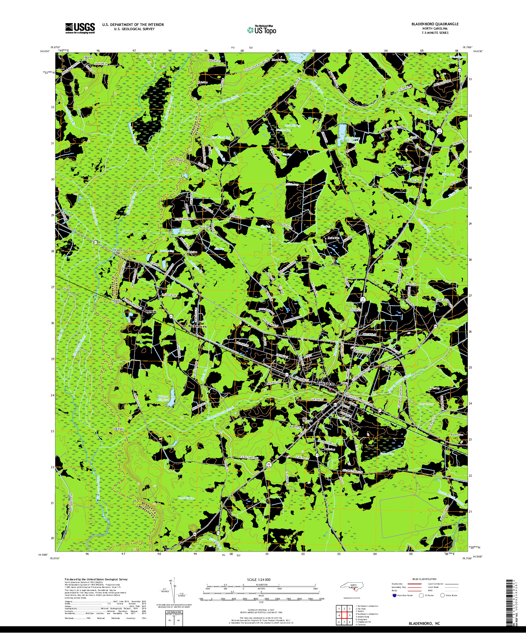 USGS US TOPO 7.5-MINUTE MAP FOR BLADENBORO, NC 2019