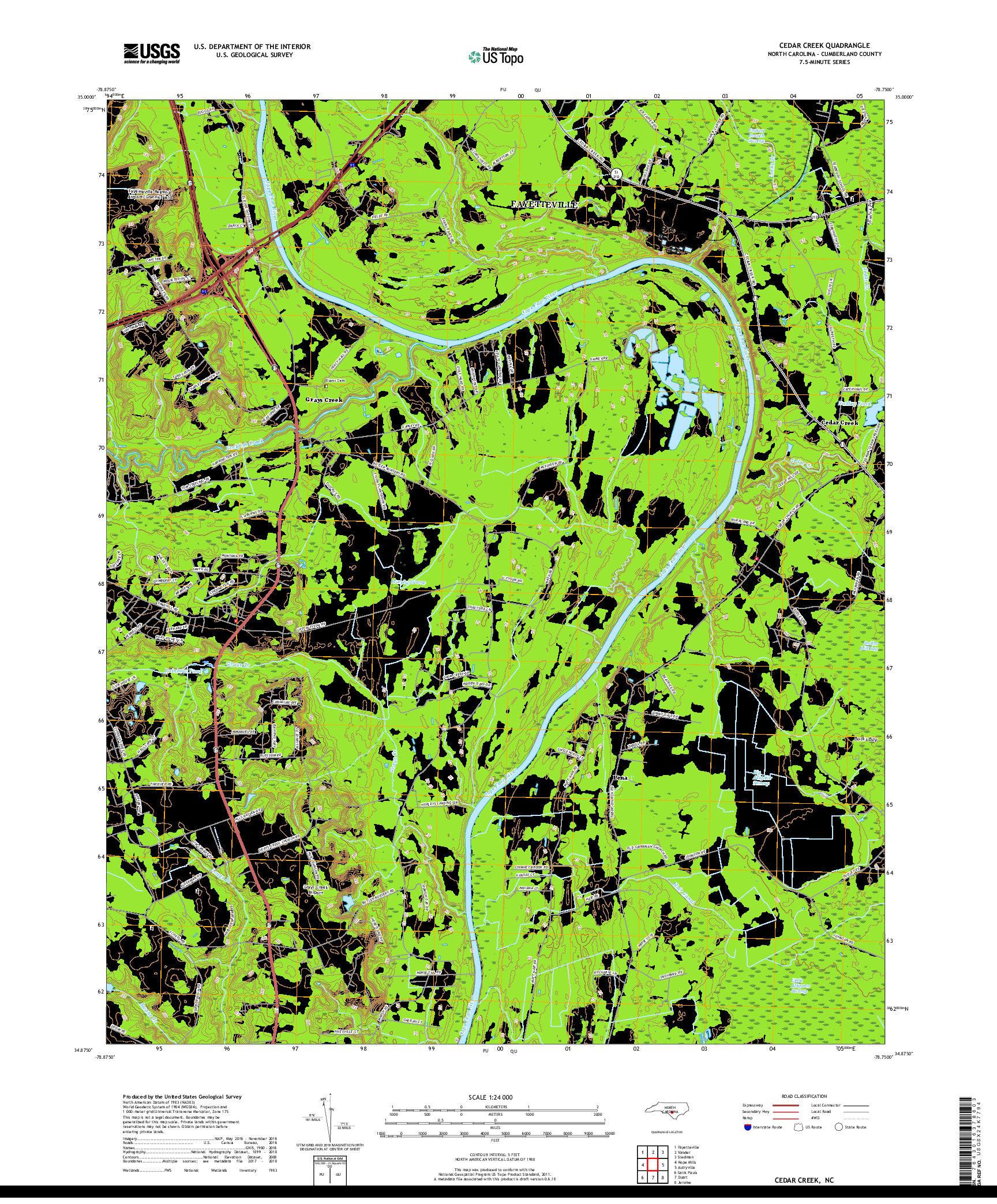 USGS US TOPO 7.5-MINUTE MAP FOR CEDAR CREEK, NC 2019