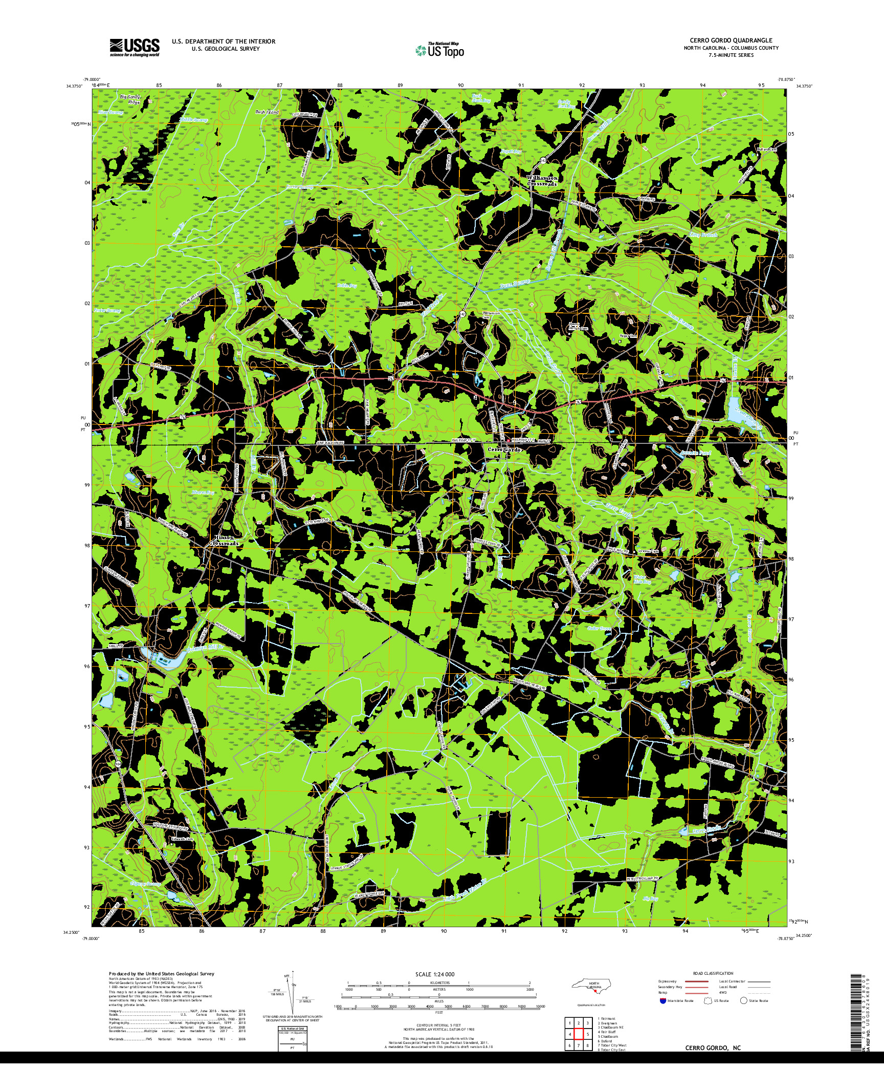 USGS US TOPO 7.5-MINUTE MAP FOR CERRO GORDO, NC 2019