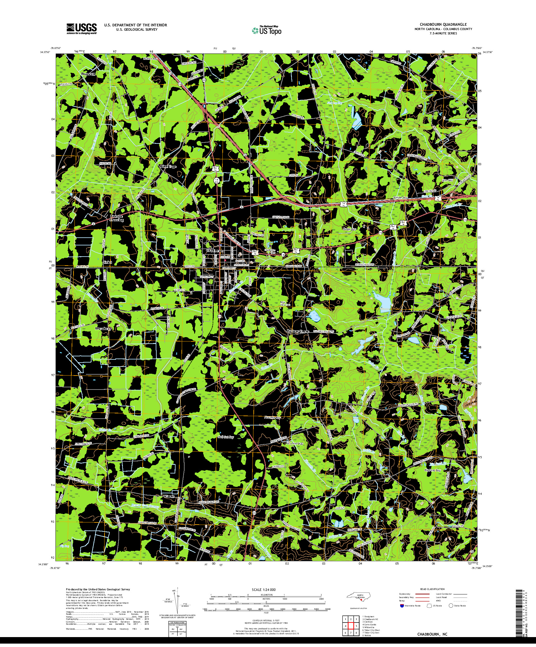 USGS US TOPO 7.5-MINUTE MAP FOR CHADBOURN, NC 2019