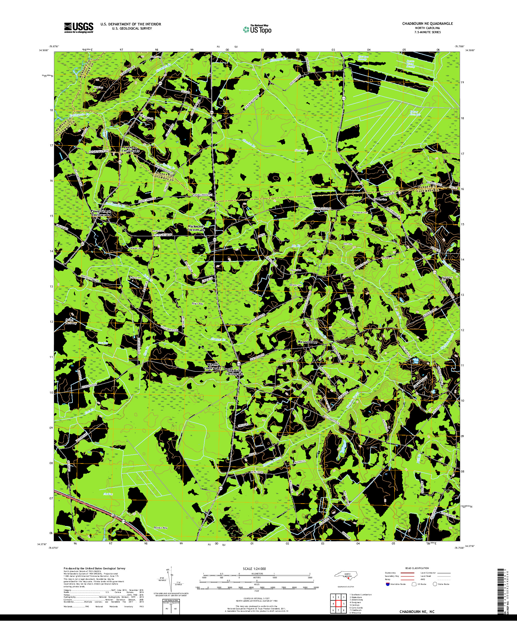 USGS US TOPO 7.5-MINUTE MAP FOR CHADBOURN NE, NC 2019