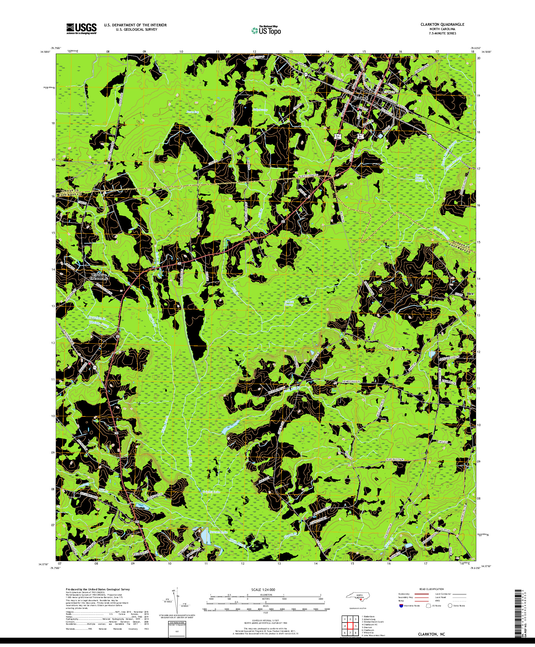 USGS US TOPO 7.5-MINUTE MAP FOR CLARKTON, NC 2019
