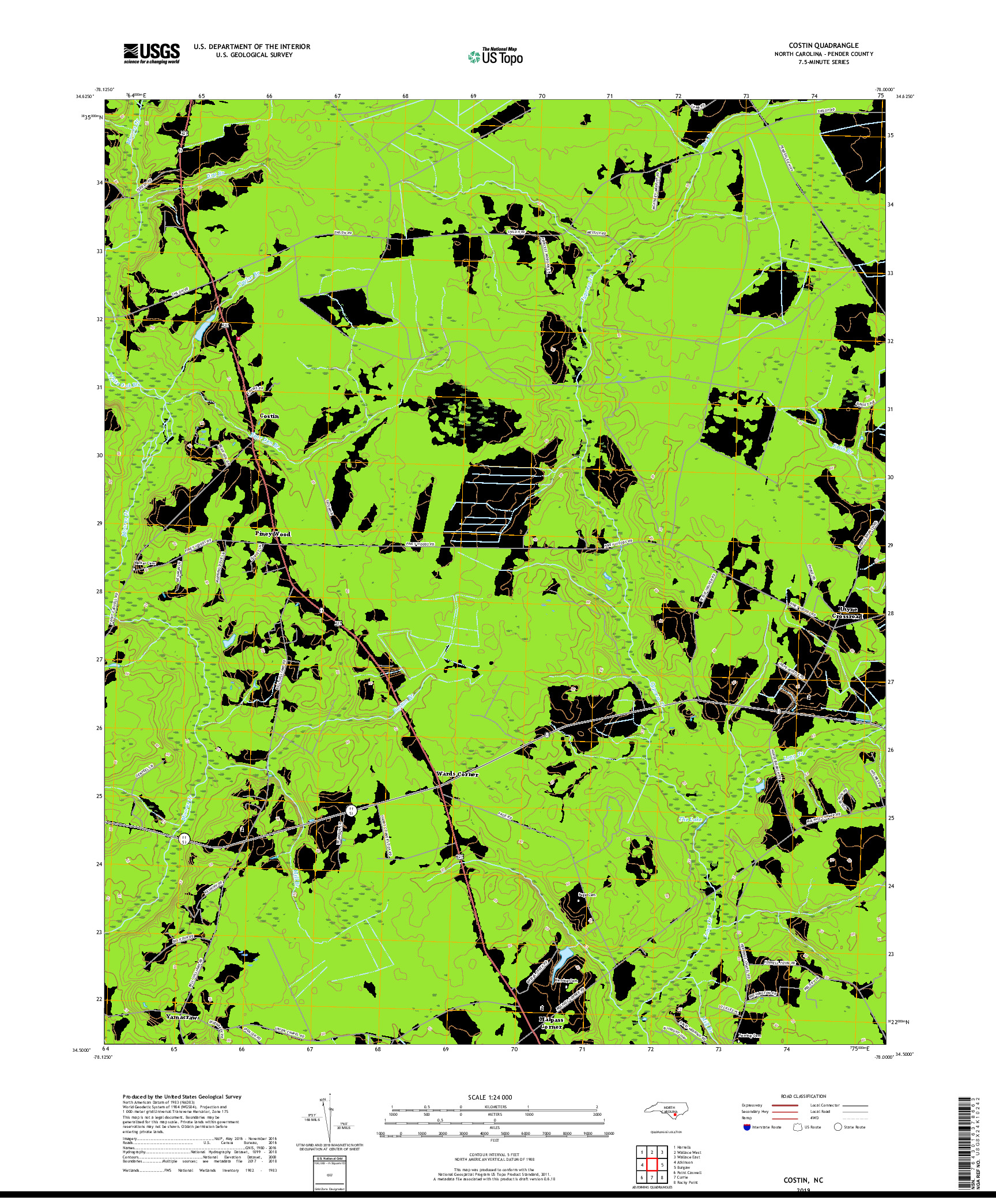 USGS US TOPO 7.5-MINUTE MAP FOR COSTIN, NC 2019