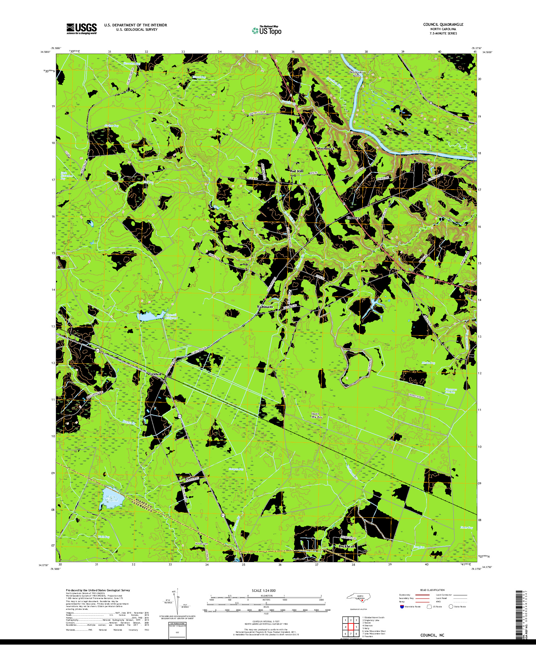 USGS US TOPO 7.5-MINUTE MAP FOR COUNCIL, NC 2019