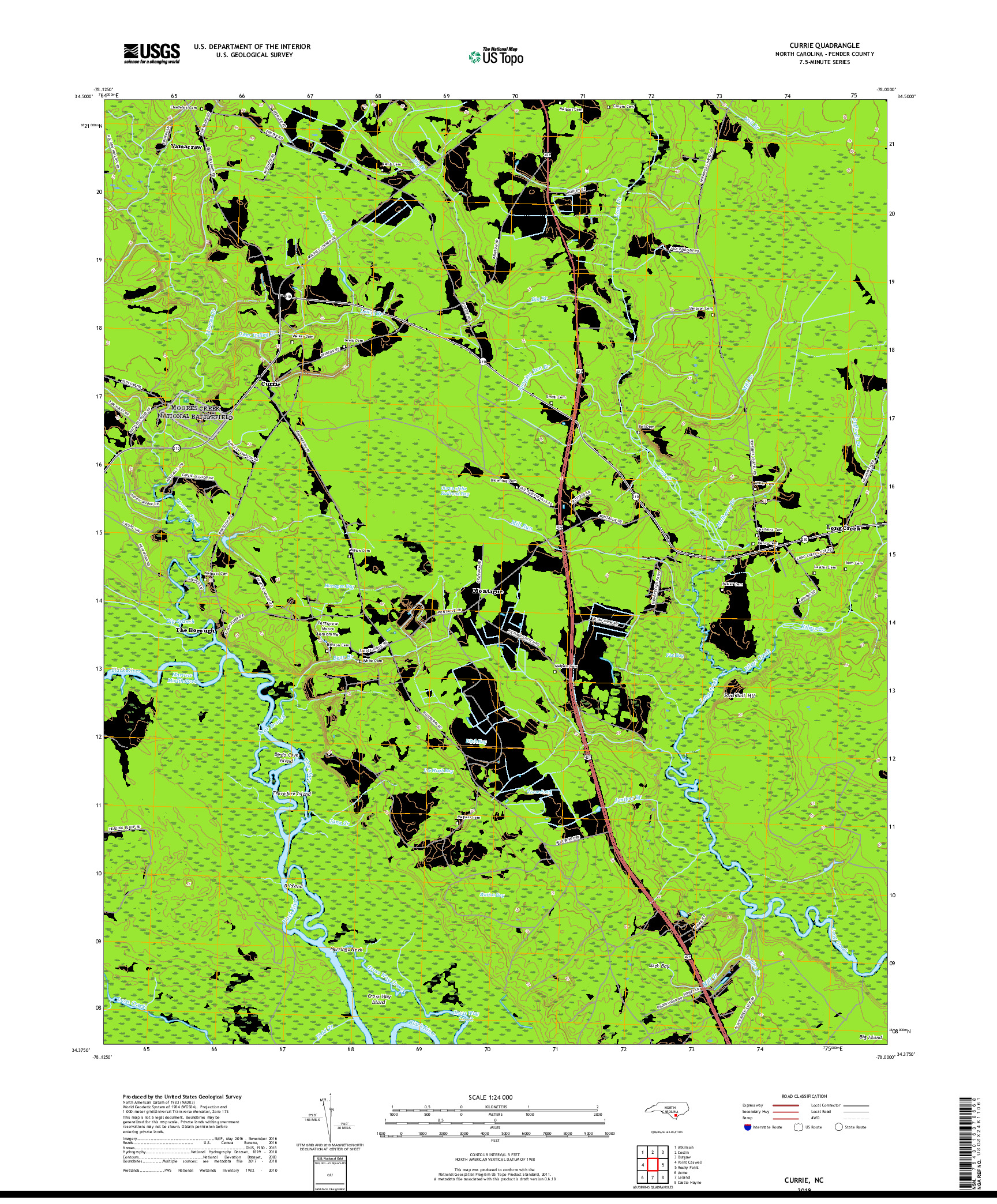 USGS US TOPO 7.5-MINUTE MAP FOR CURRIE, NC 2019