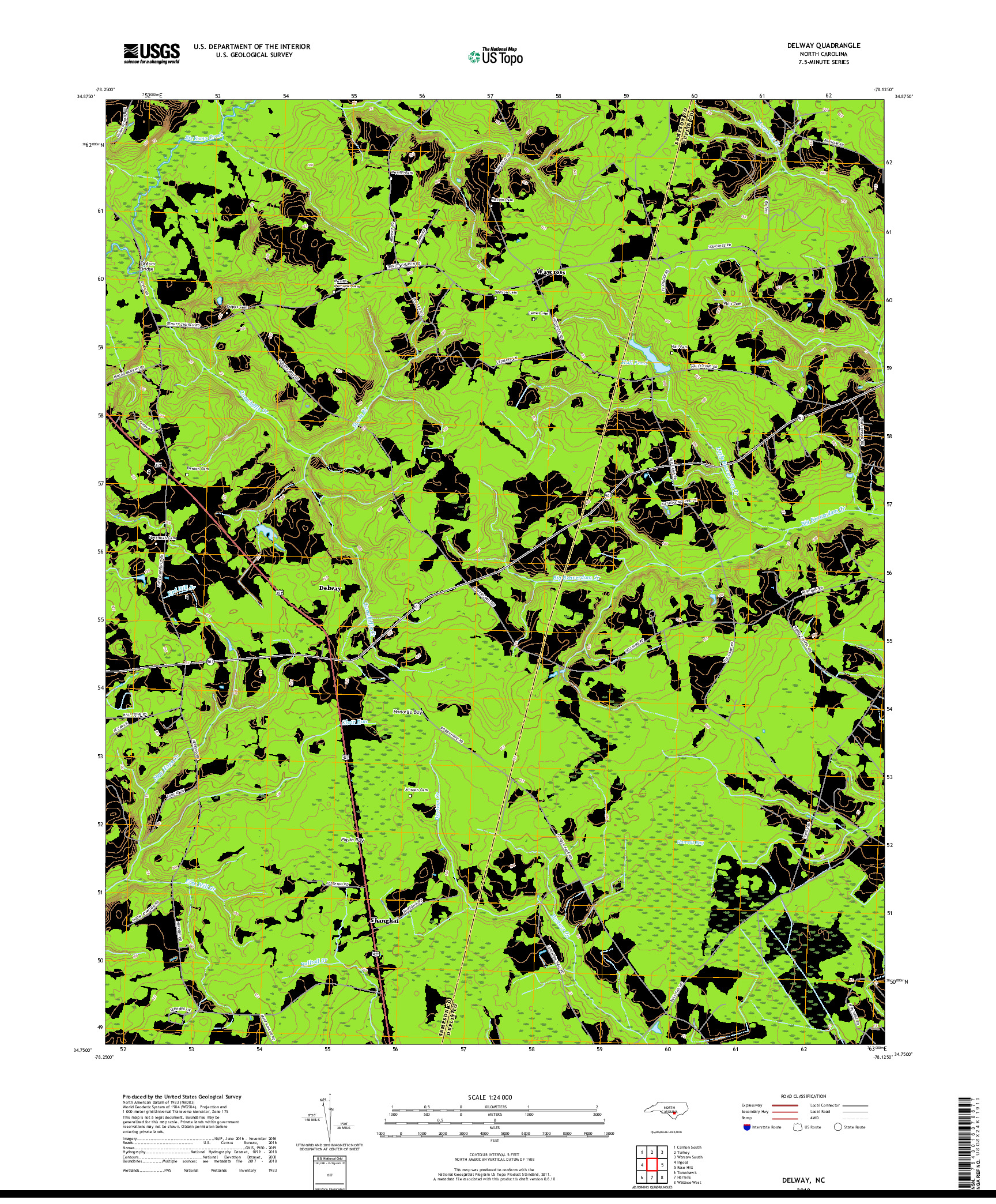 USGS US TOPO 7.5-MINUTE MAP FOR DELWAY, NC 2019