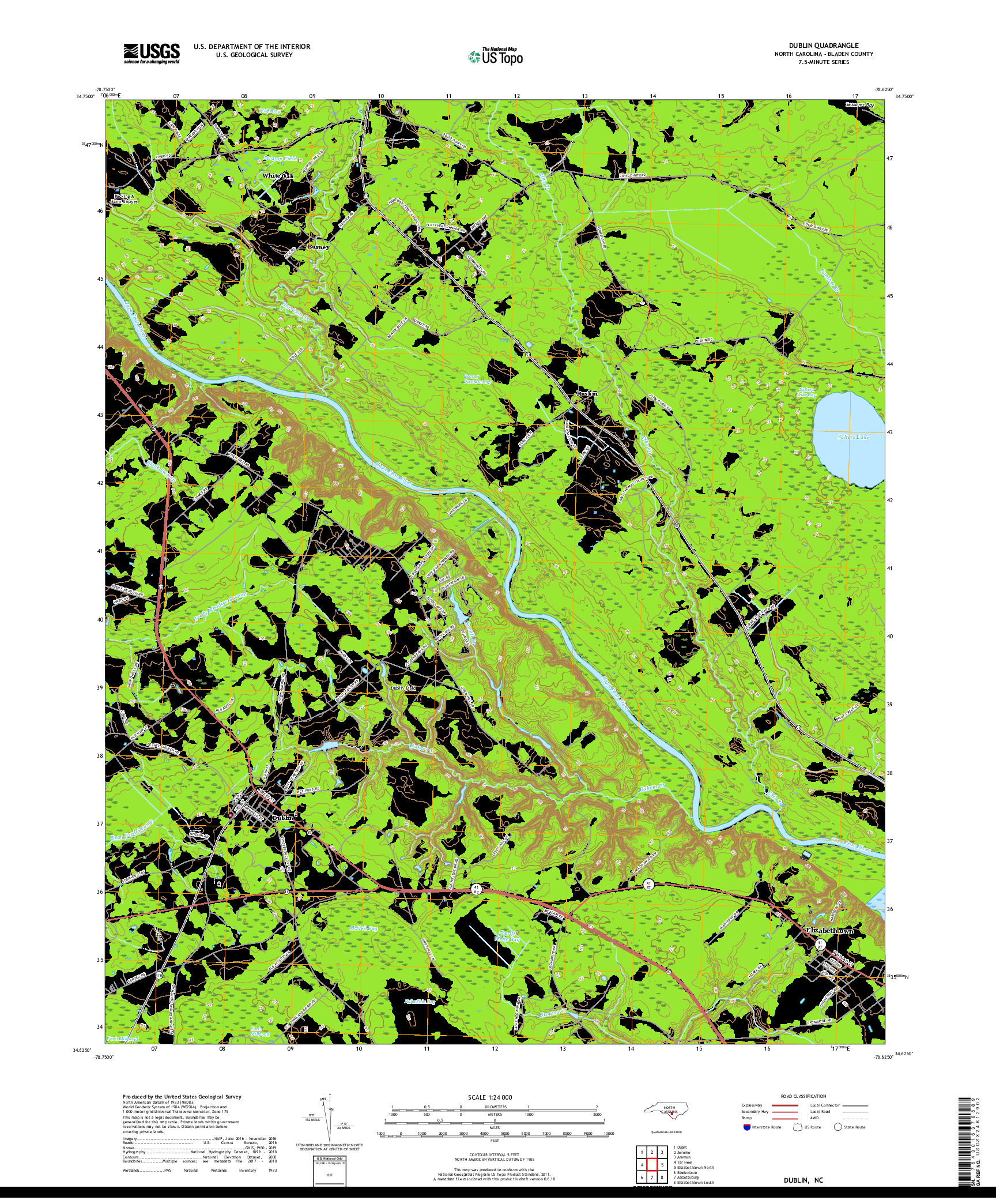 USGS US TOPO 7.5-MINUTE MAP FOR DUBLIN, NC 2019