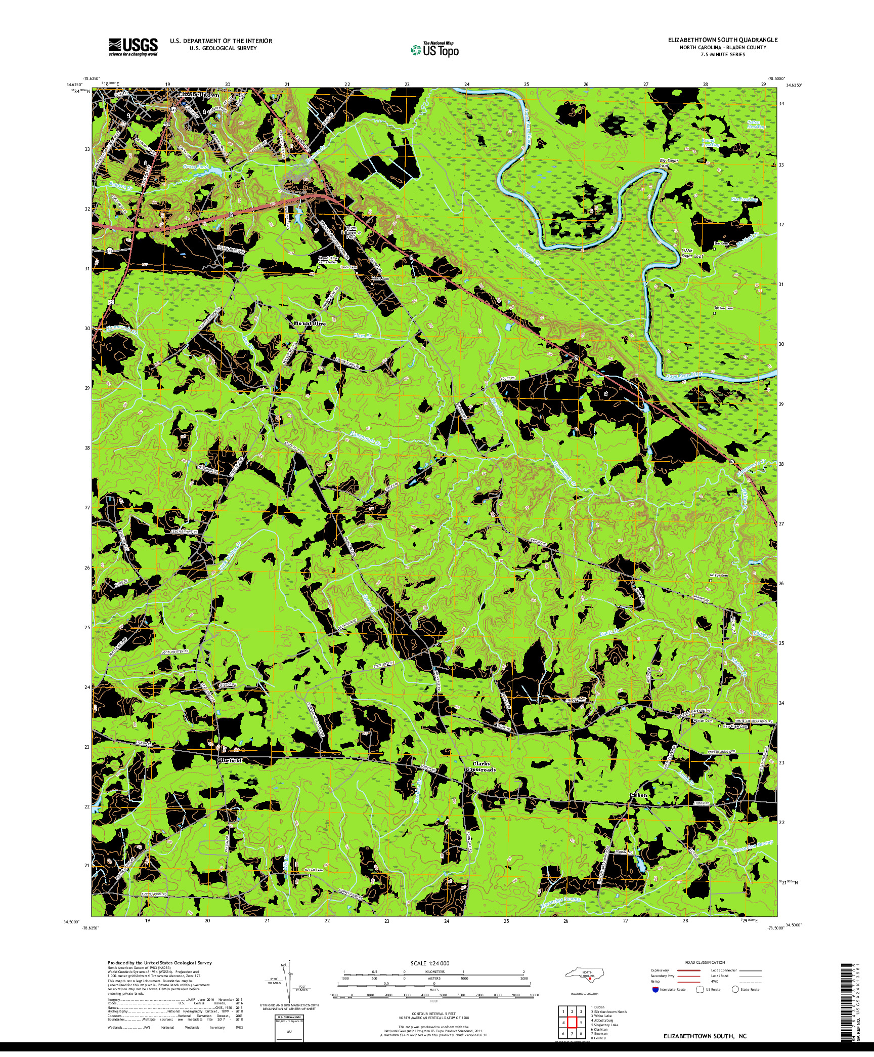 USGS US TOPO 7.5-MINUTE MAP FOR ELIZABETHTOWN SOUTH, NC 2019