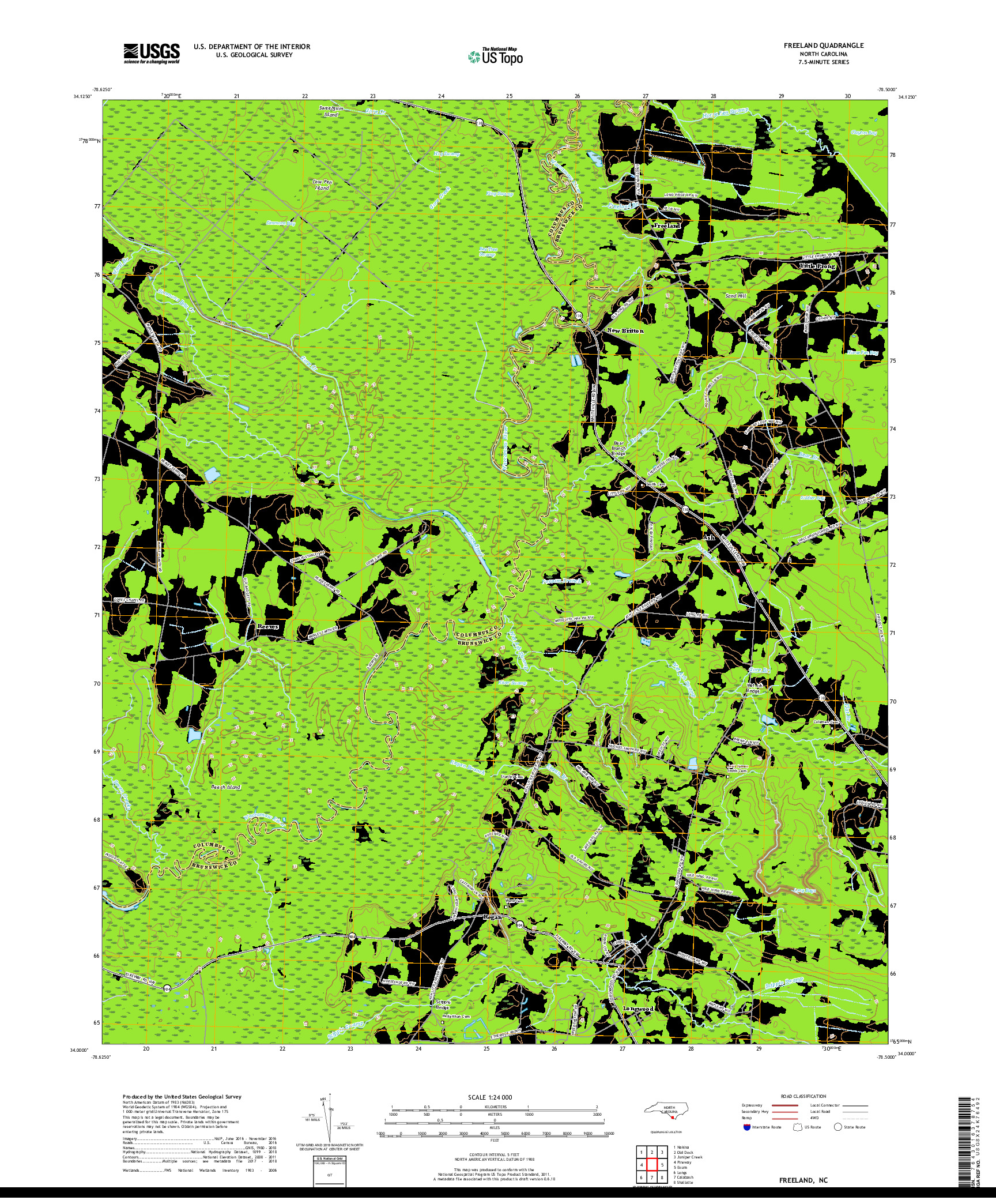 USGS US TOPO 7.5-MINUTE MAP FOR FREELAND, NC 2019