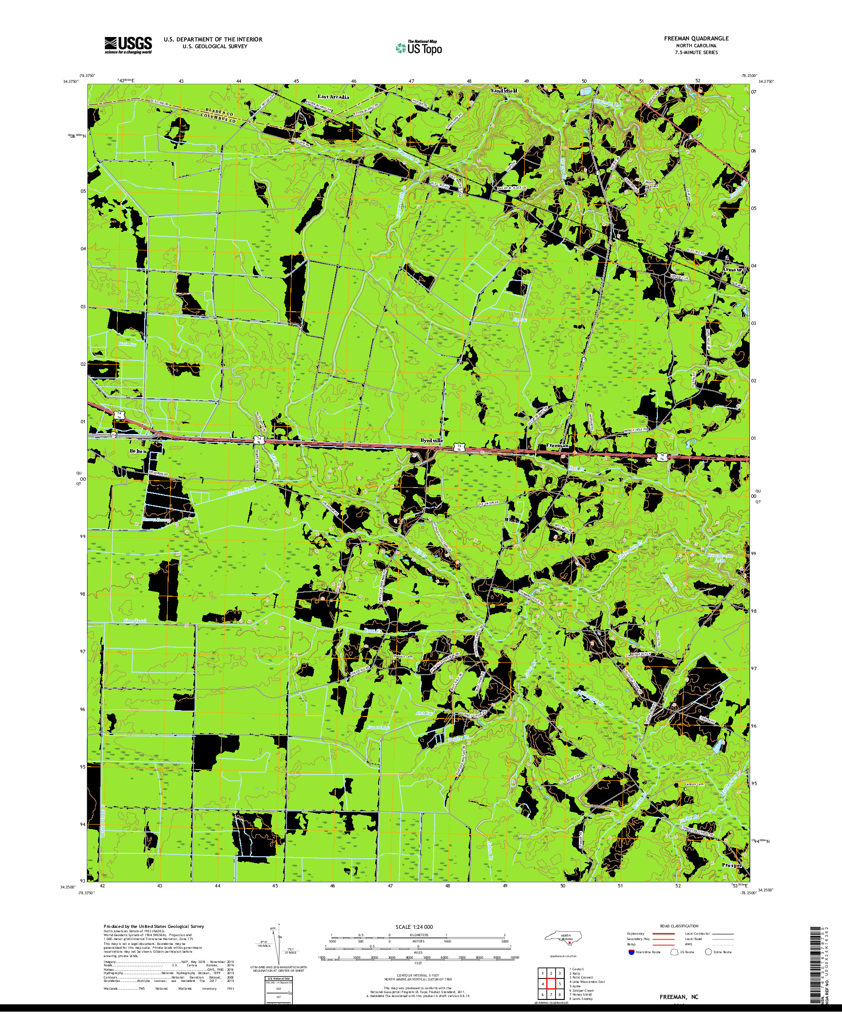 USGS US TOPO 7.5-MINUTE MAP FOR FREEMAN, NC 2019