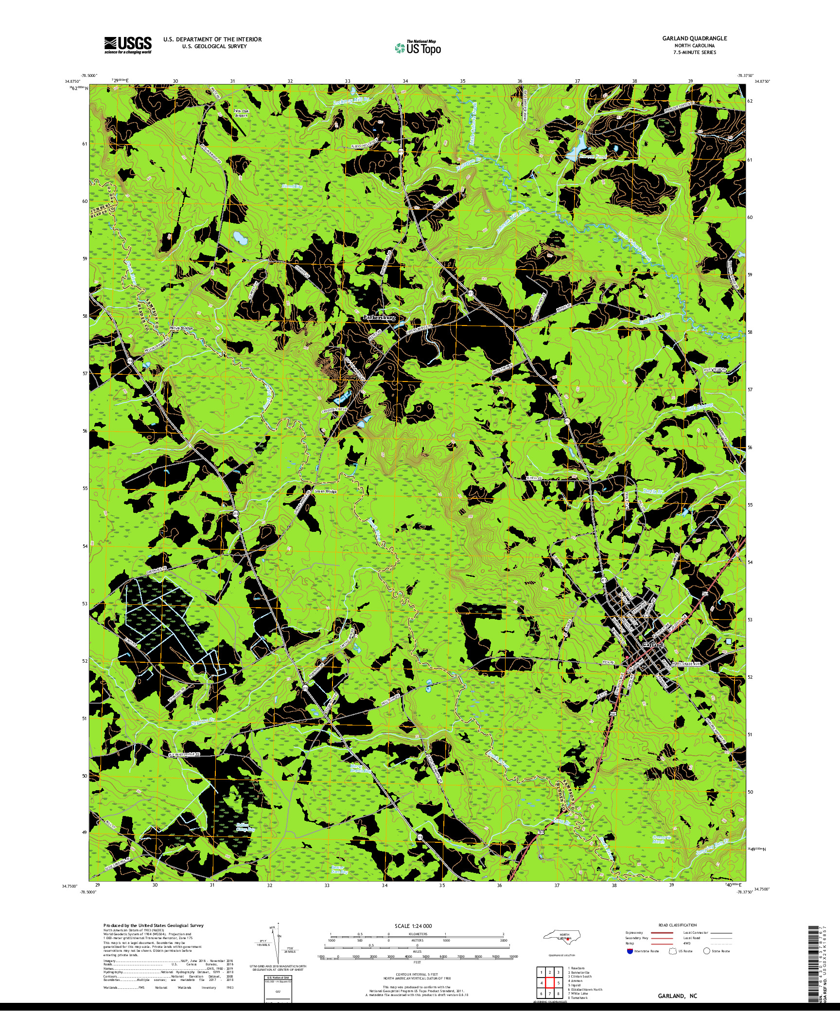 USGS US TOPO 7.5-MINUTE MAP FOR GARLAND, NC 2019