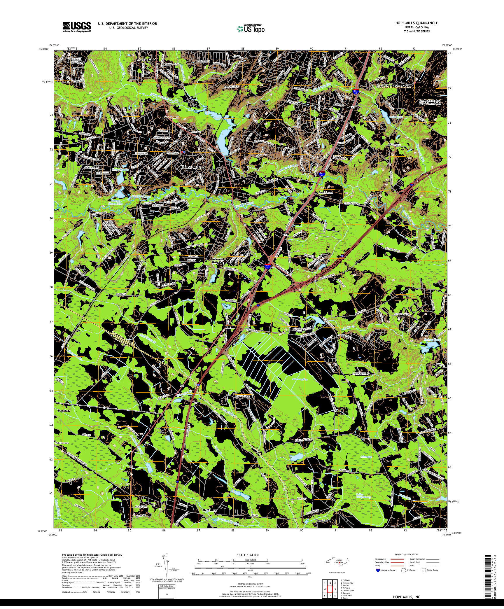 USGS US TOPO 7.5-MINUTE MAP FOR HOPE MILLS, NC 2019