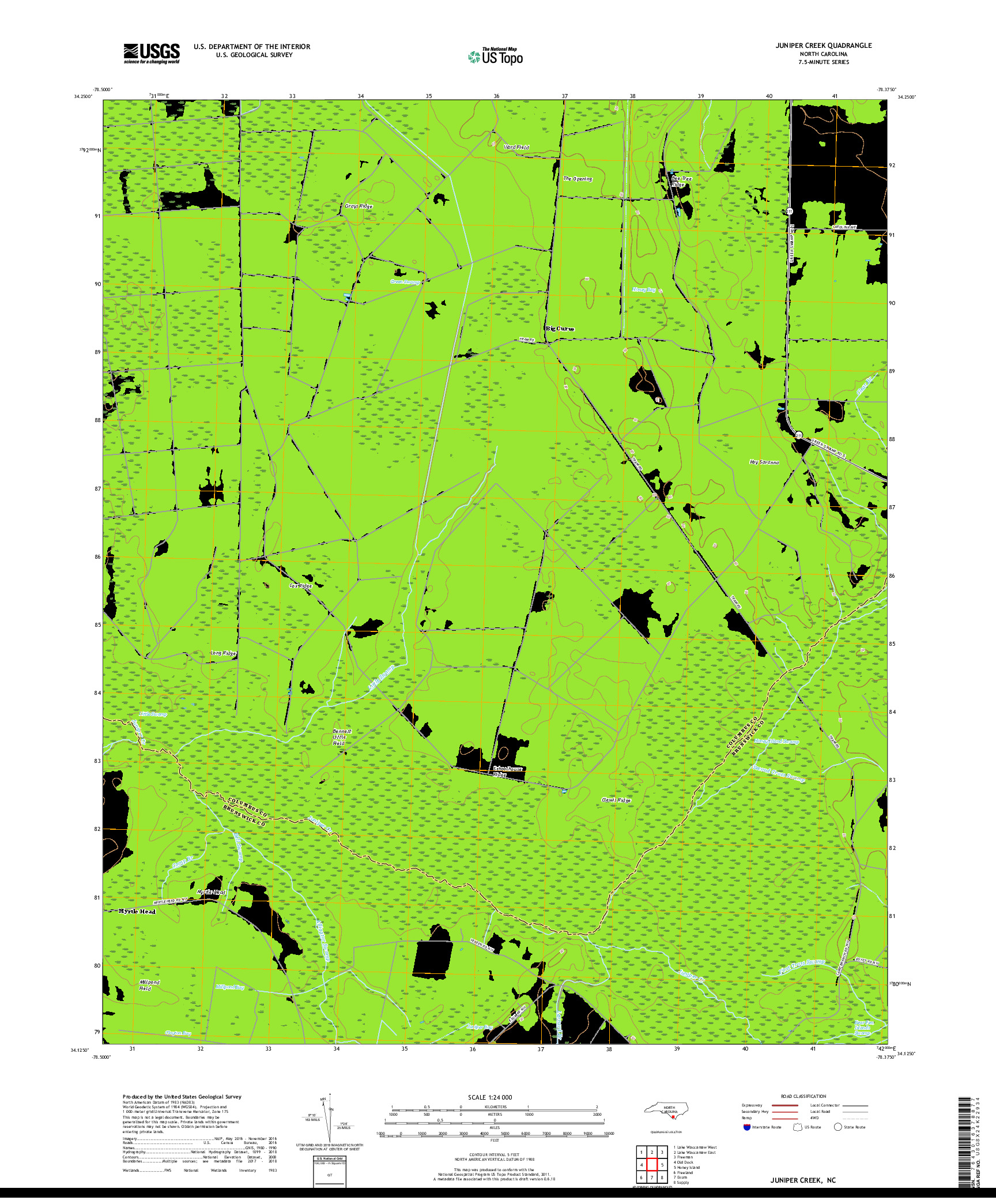 USGS US TOPO 7.5-MINUTE MAP FOR JUNIPER CREEK, NC 2019