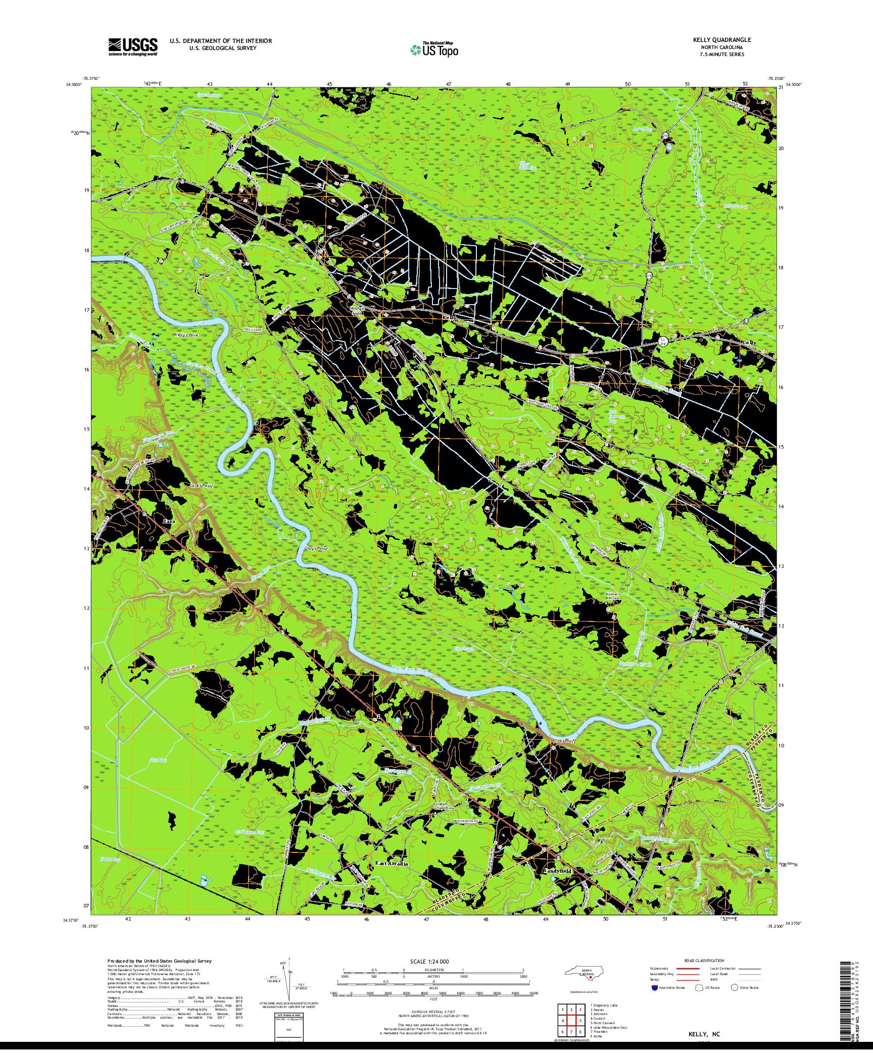 USGS US TOPO 7.5-MINUTE MAP FOR KELLY, NC 2019