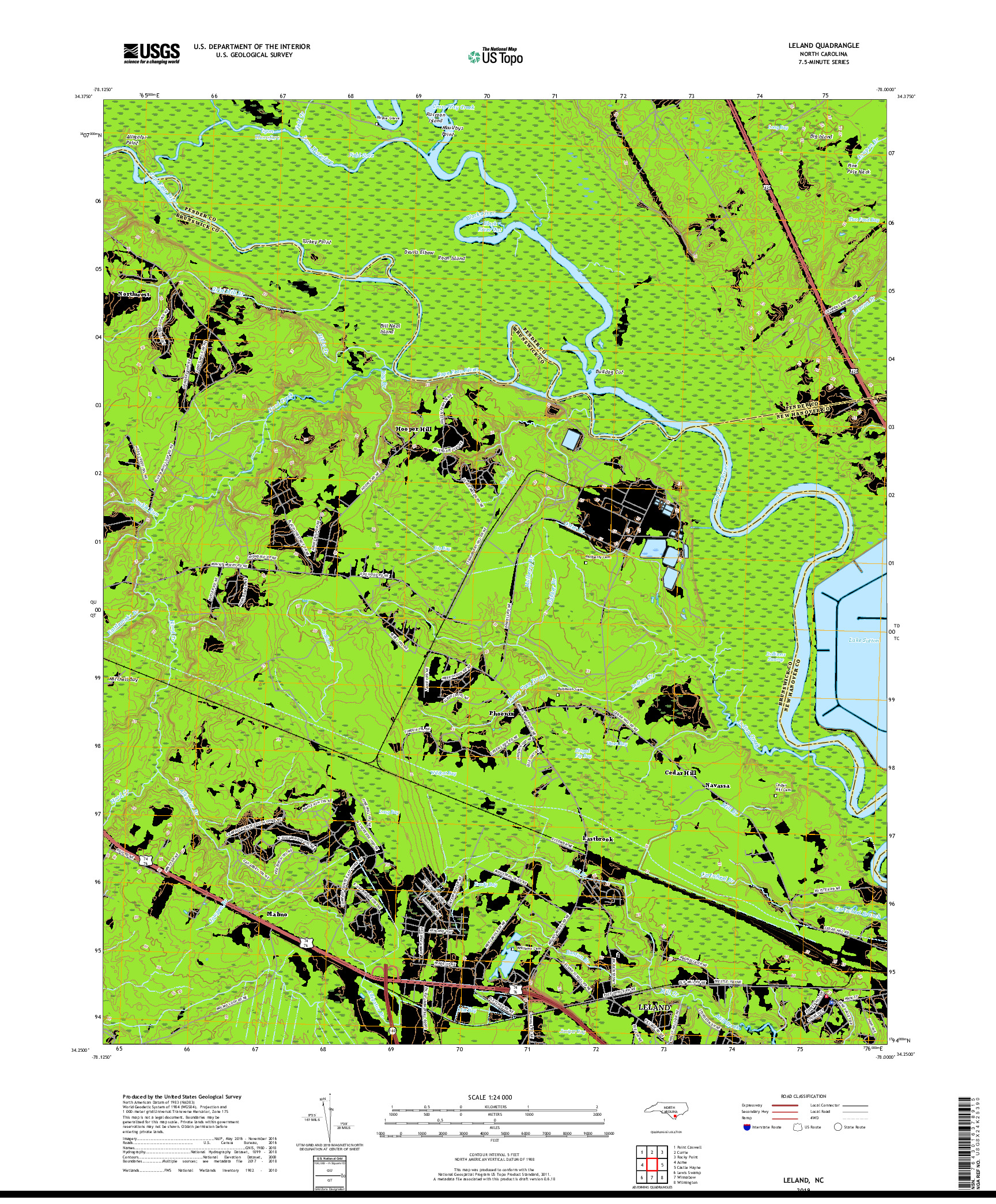 USGS US TOPO 7.5-MINUTE MAP FOR LELAND, NC 2019