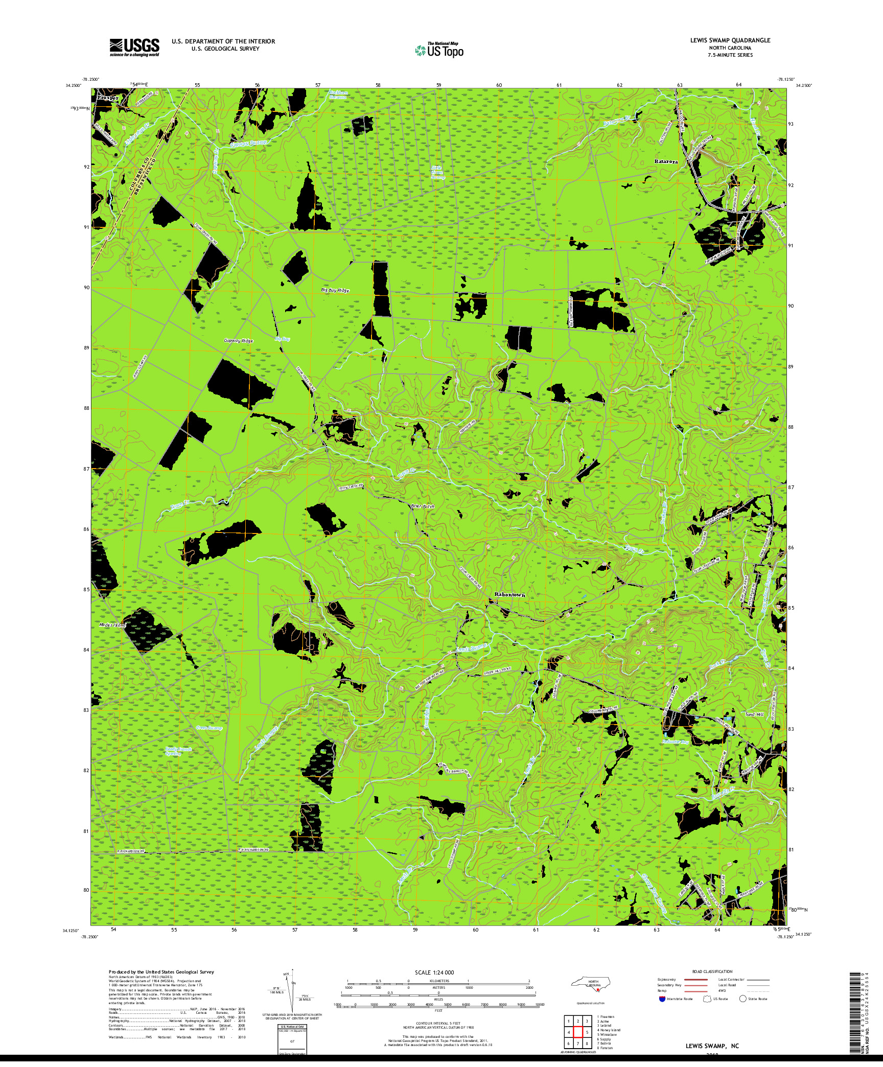 USGS US TOPO 7.5-MINUTE MAP FOR LEWIS SWAMP, NC 2019