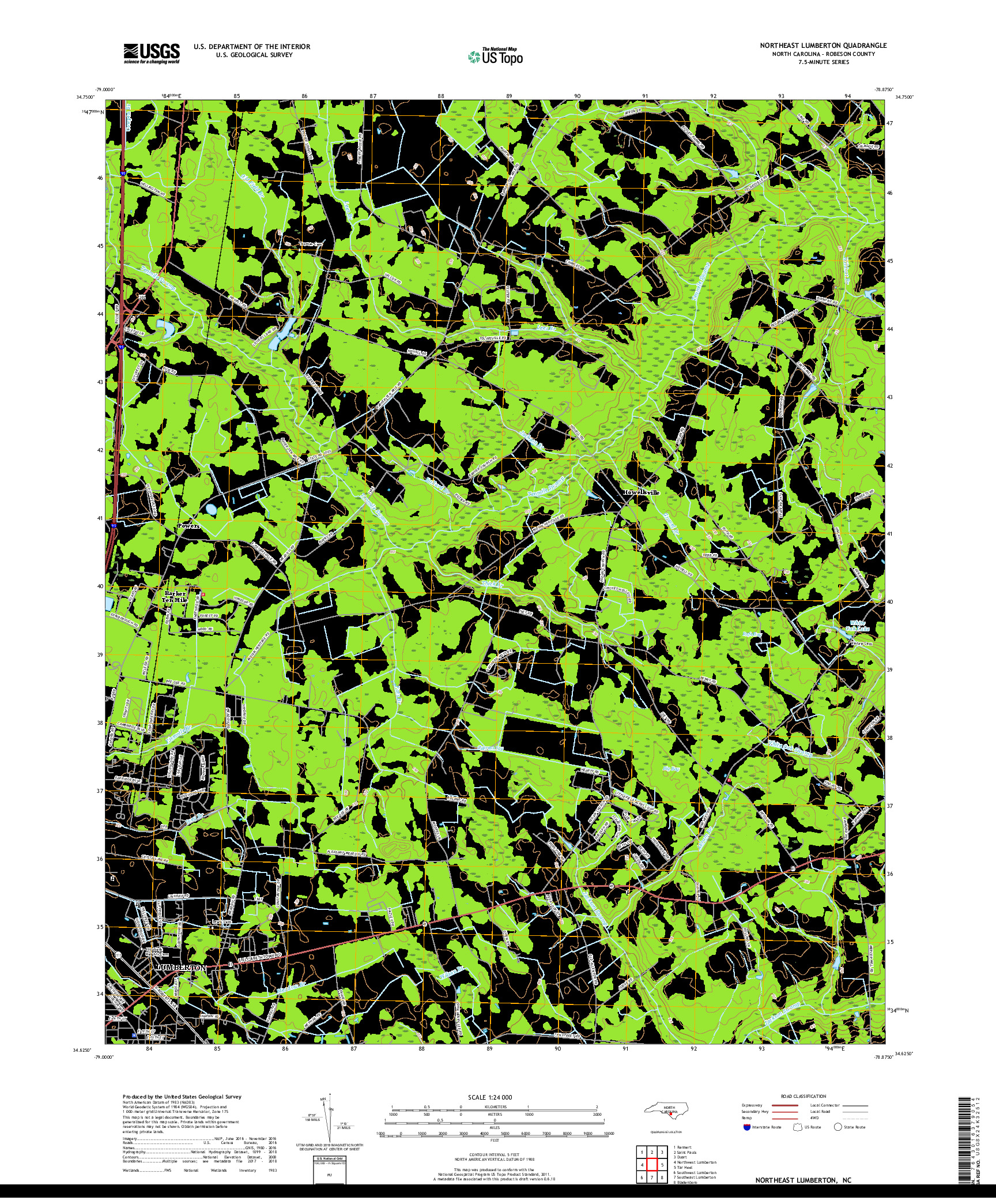 USGS US TOPO 7.5-MINUTE MAP FOR NORTHEAST LUMBERTON, NC 2019