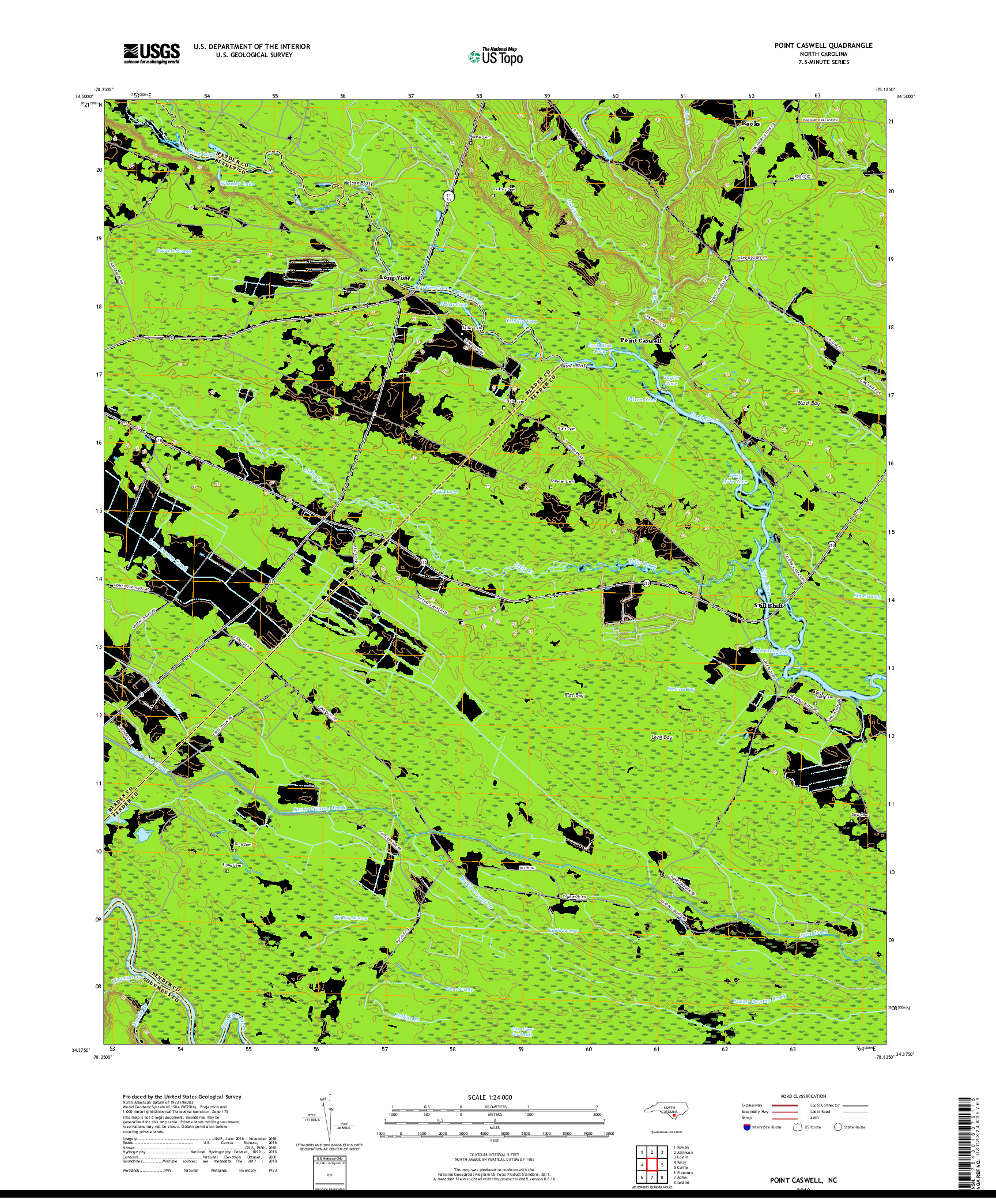 USGS US TOPO 7.5-MINUTE MAP FOR POINT CASWELL, NC 2019