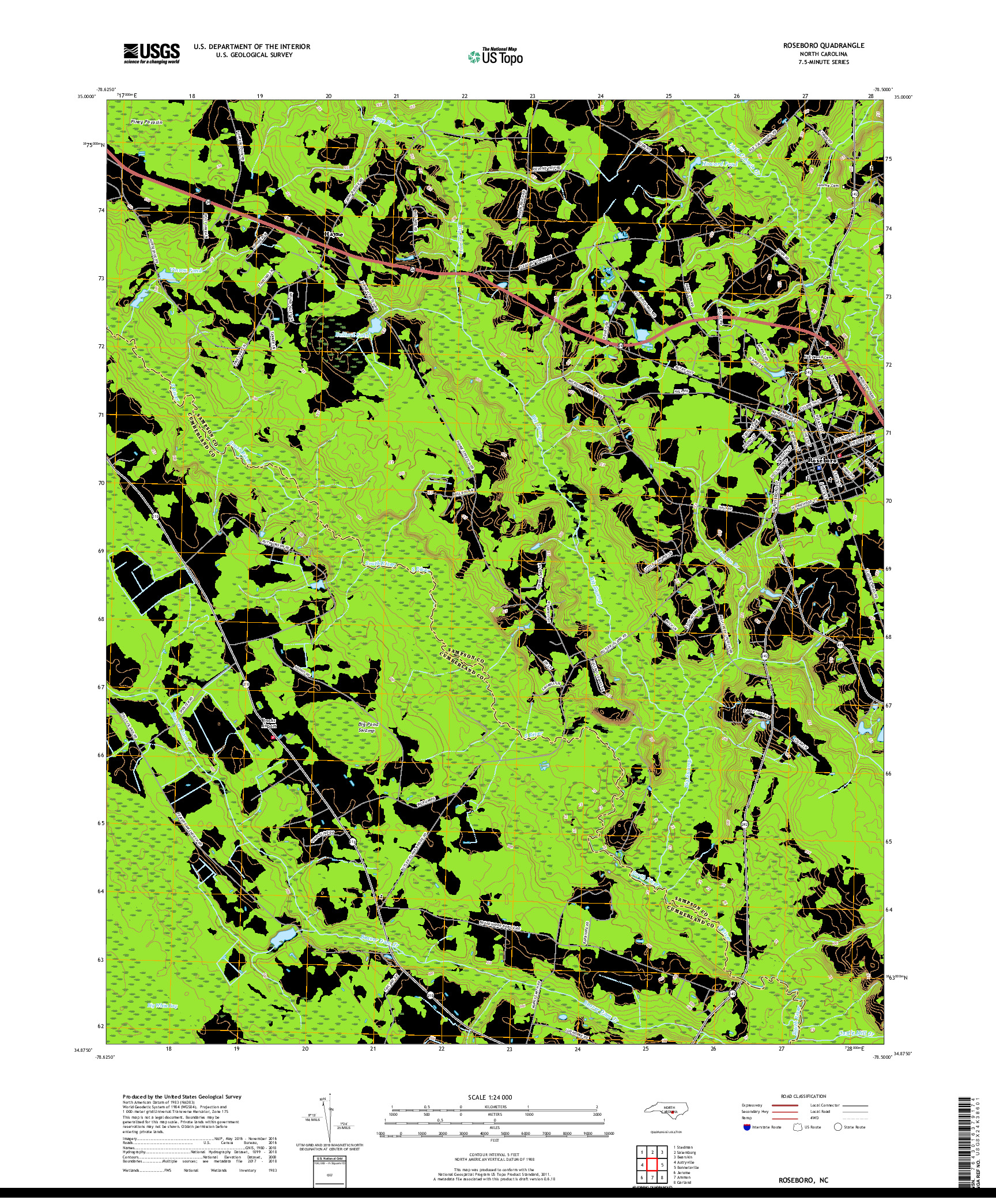 USGS US TOPO 7.5-MINUTE MAP FOR ROSEBORO, NC 2019