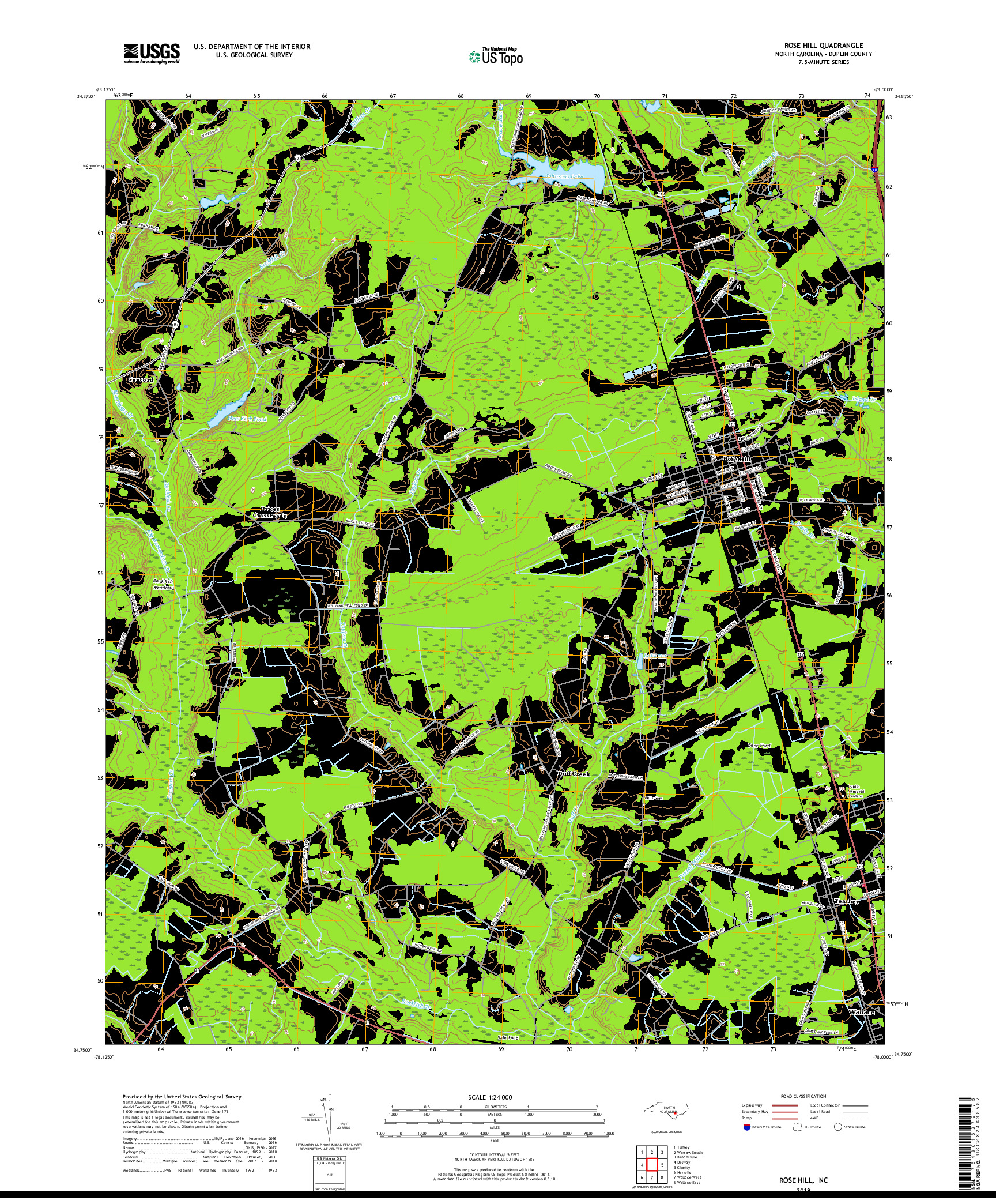 USGS US TOPO 7.5-MINUTE MAP FOR ROSE HILL, NC 2019