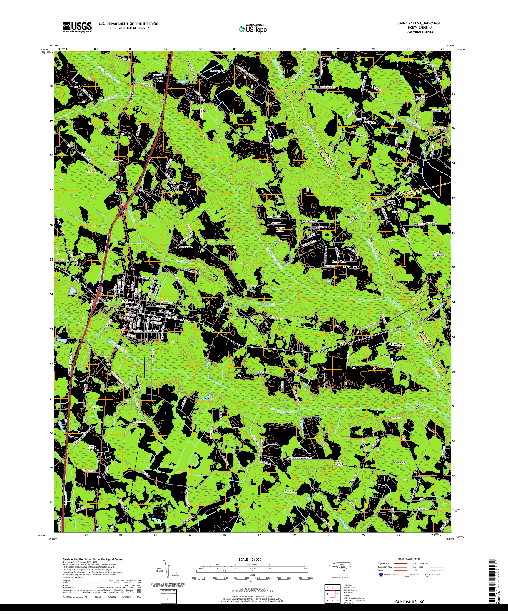 USGS US TOPO 7.5-MINUTE MAP FOR SAINT PAULS, NC 2019