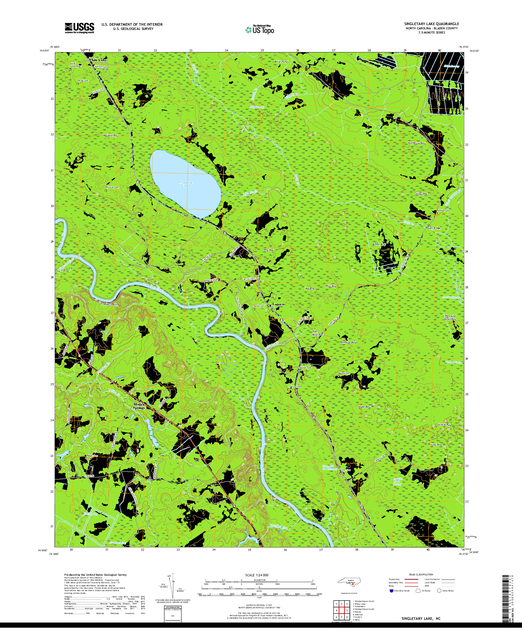 USGS US TOPO 7.5-MINUTE MAP FOR SINGLETARY LAKE, NC 2019