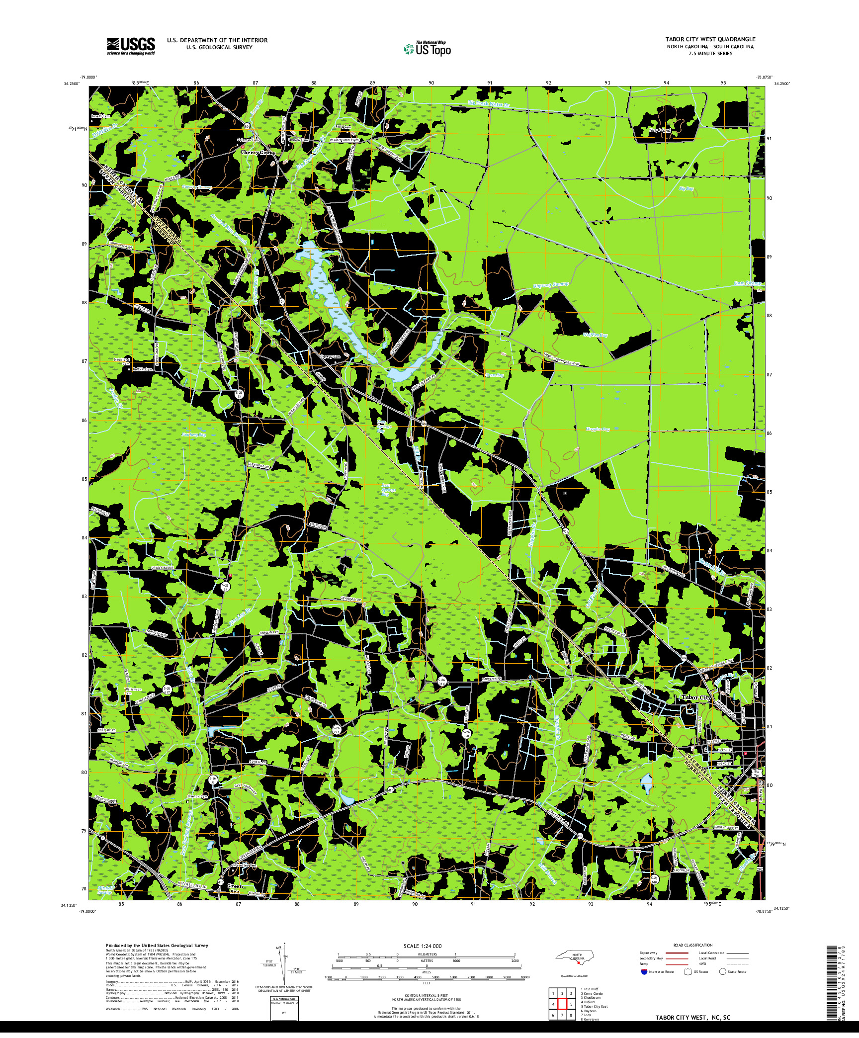 USGS US TOPO 7.5-MINUTE MAP FOR TABOR CITY WEST, NC,SC 2019