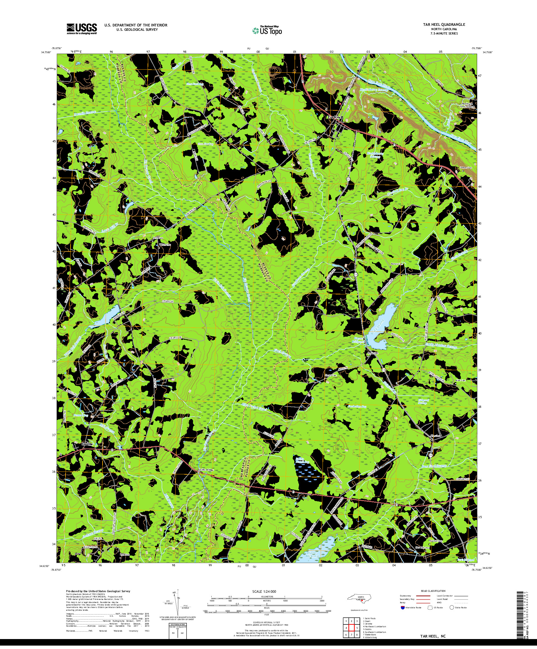 USGS US TOPO 7.5-MINUTE MAP FOR TAR HEEL, NC 2019