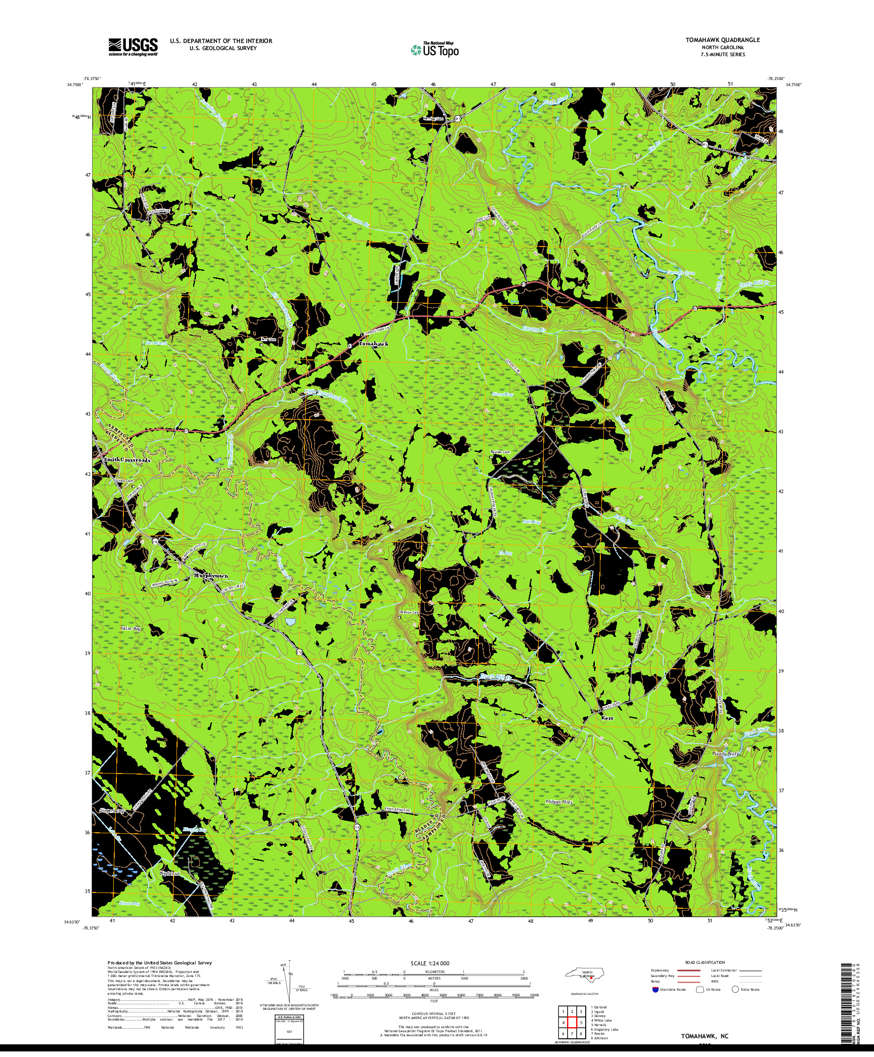 USGS US TOPO 7.5-MINUTE MAP FOR TOMAHAWK, NC 2019