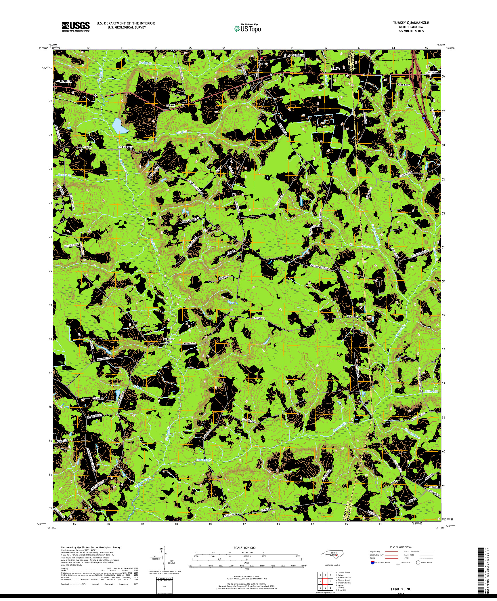 USGS US TOPO 7.5-MINUTE MAP FOR TURKEY, NC 2019