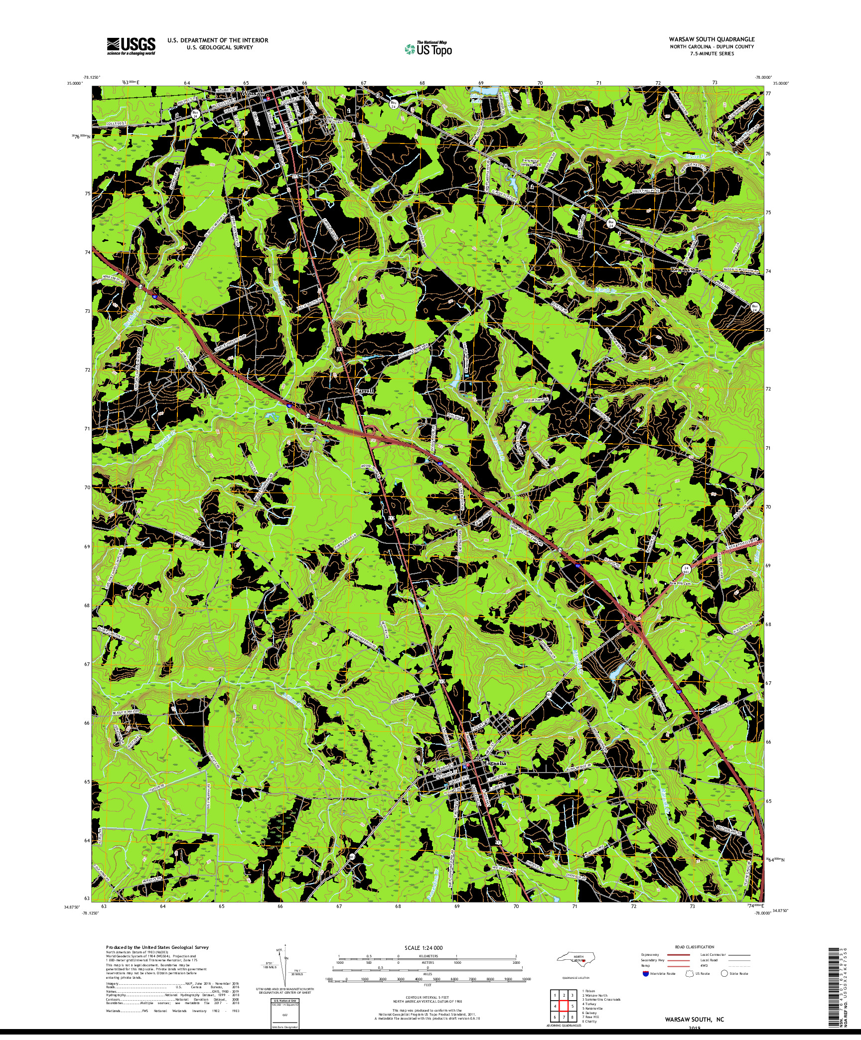 USGS US TOPO 7.5-MINUTE MAP FOR WARSAW SOUTH, NC 2019