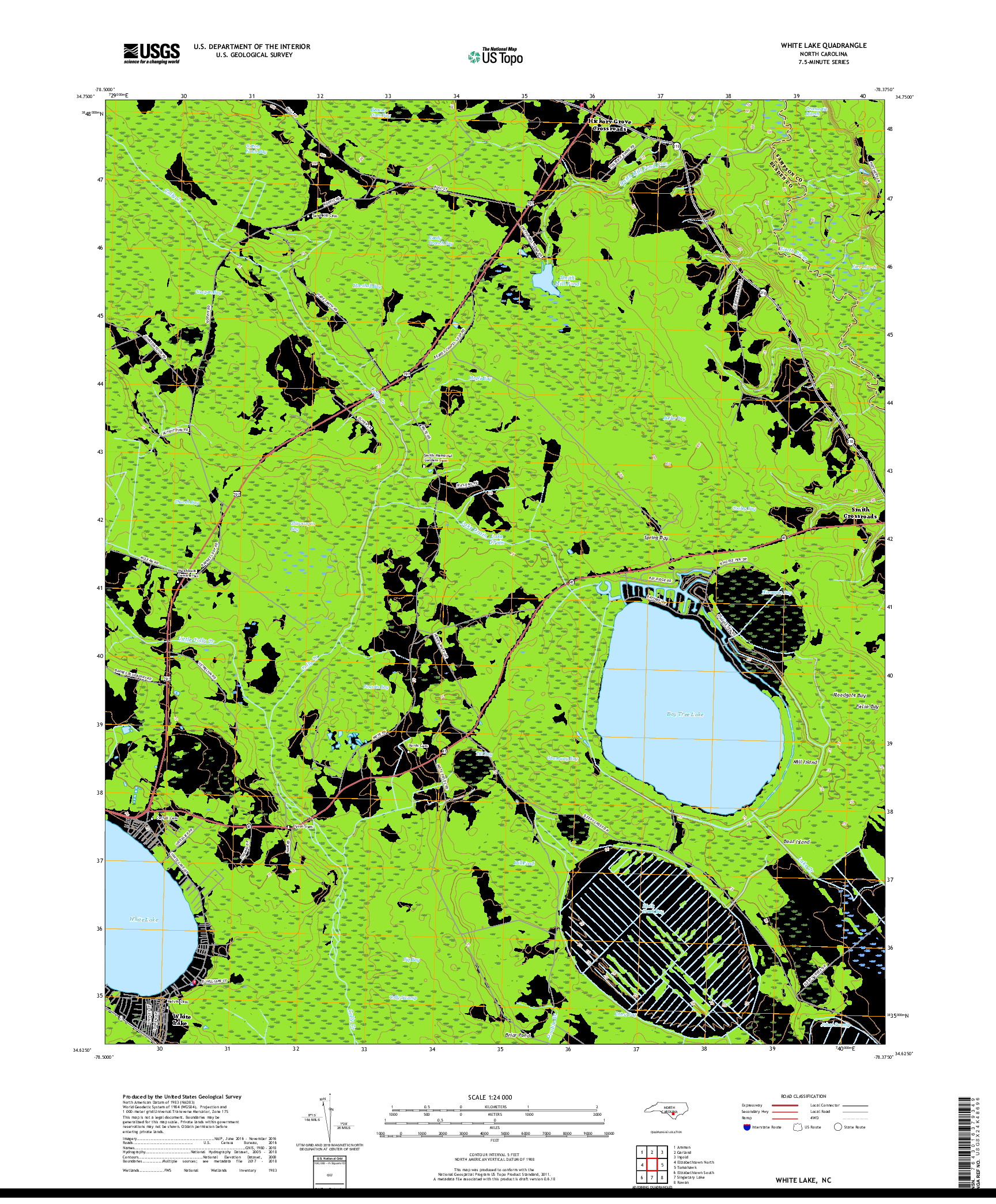 USGS US TOPO 7.5-MINUTE MAP FOR WHITE LAKE, NC 2019